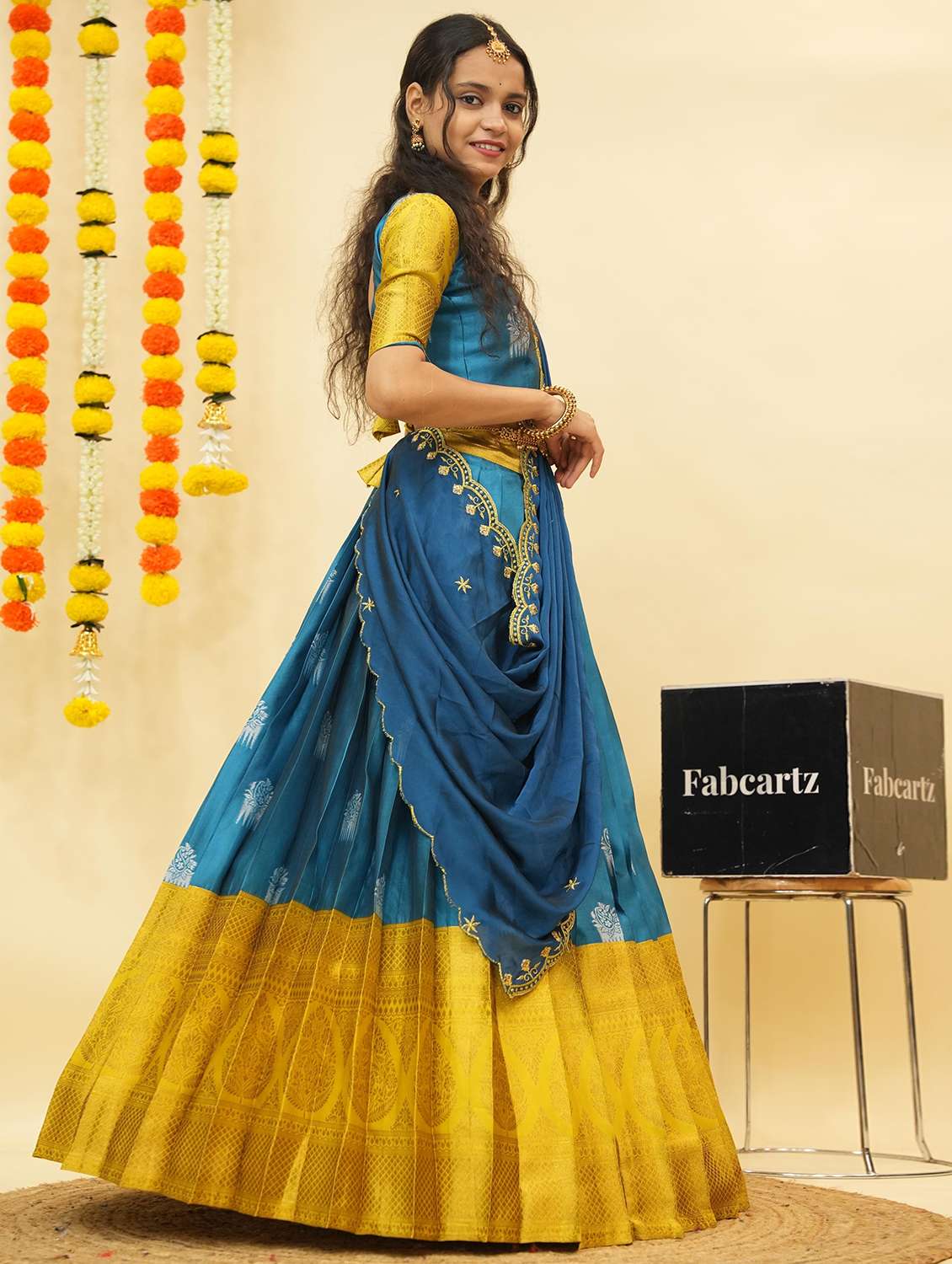 women self design south indian style unstitched lehenga choli - 22240831 -  Standard Image - 4