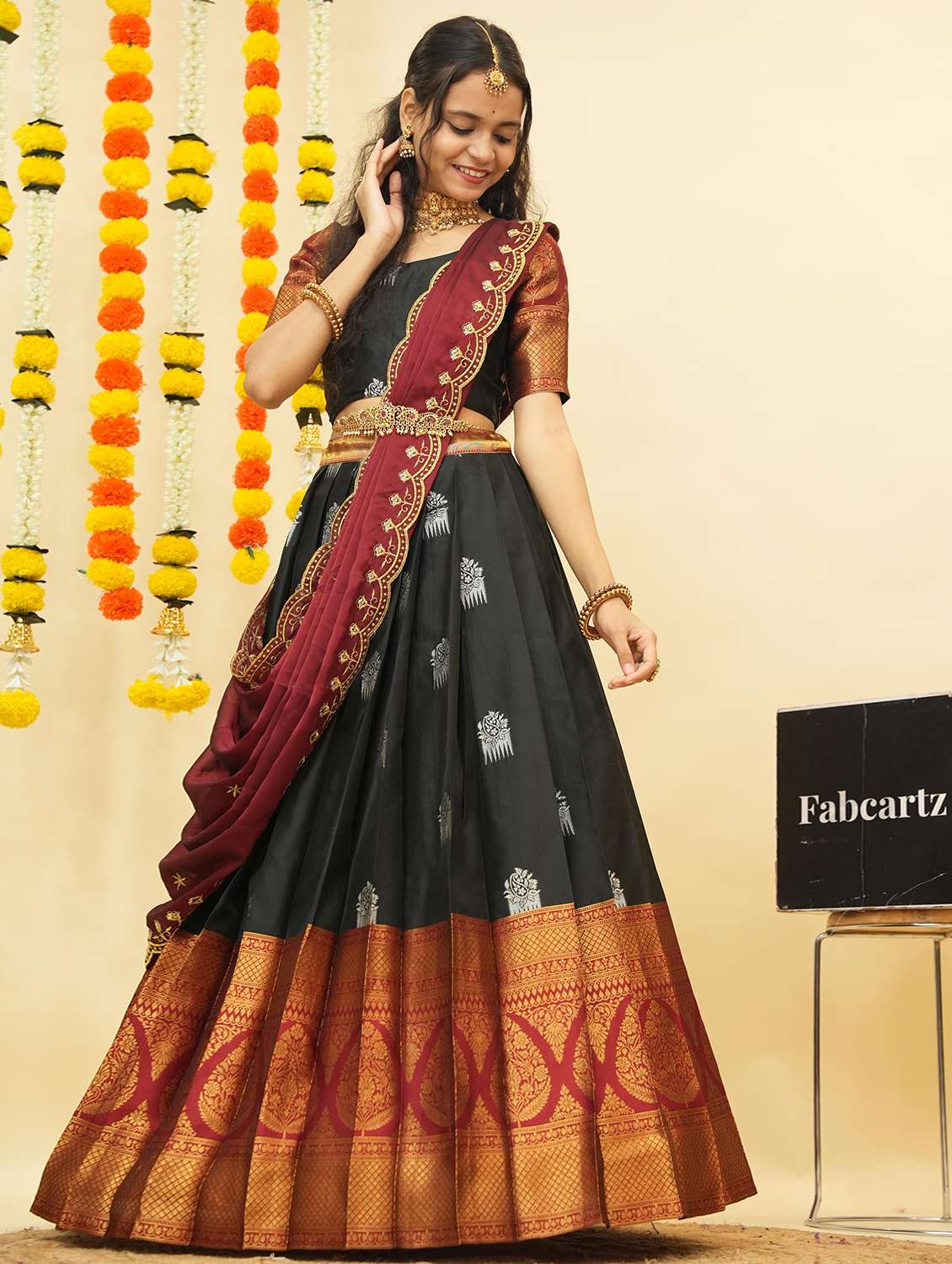 women self design south indian style unstitched lehenga choli - 22240833 -  Standard Image - 1