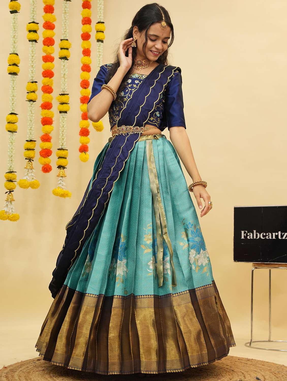 women self design south indian style unstitched lehenga choli - 22240834 -  Standard Image - 1