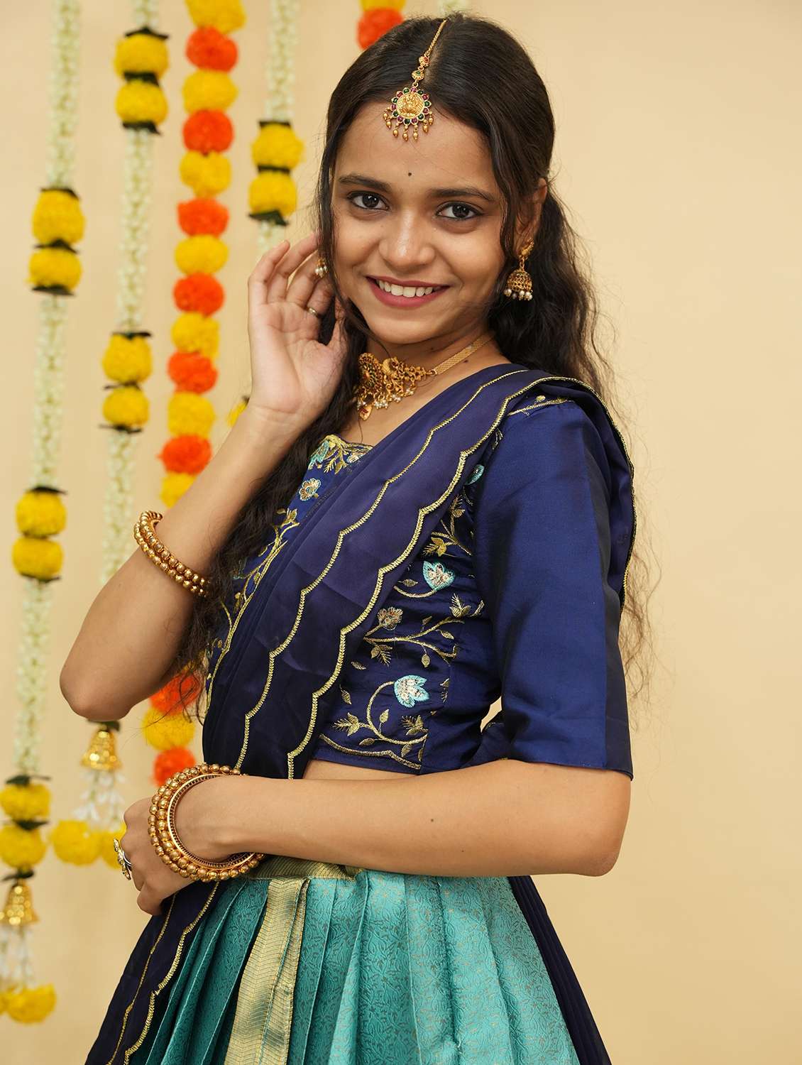 women self design south indian style unstitched lehenga choli - 22240834 -  Standard Image - 4