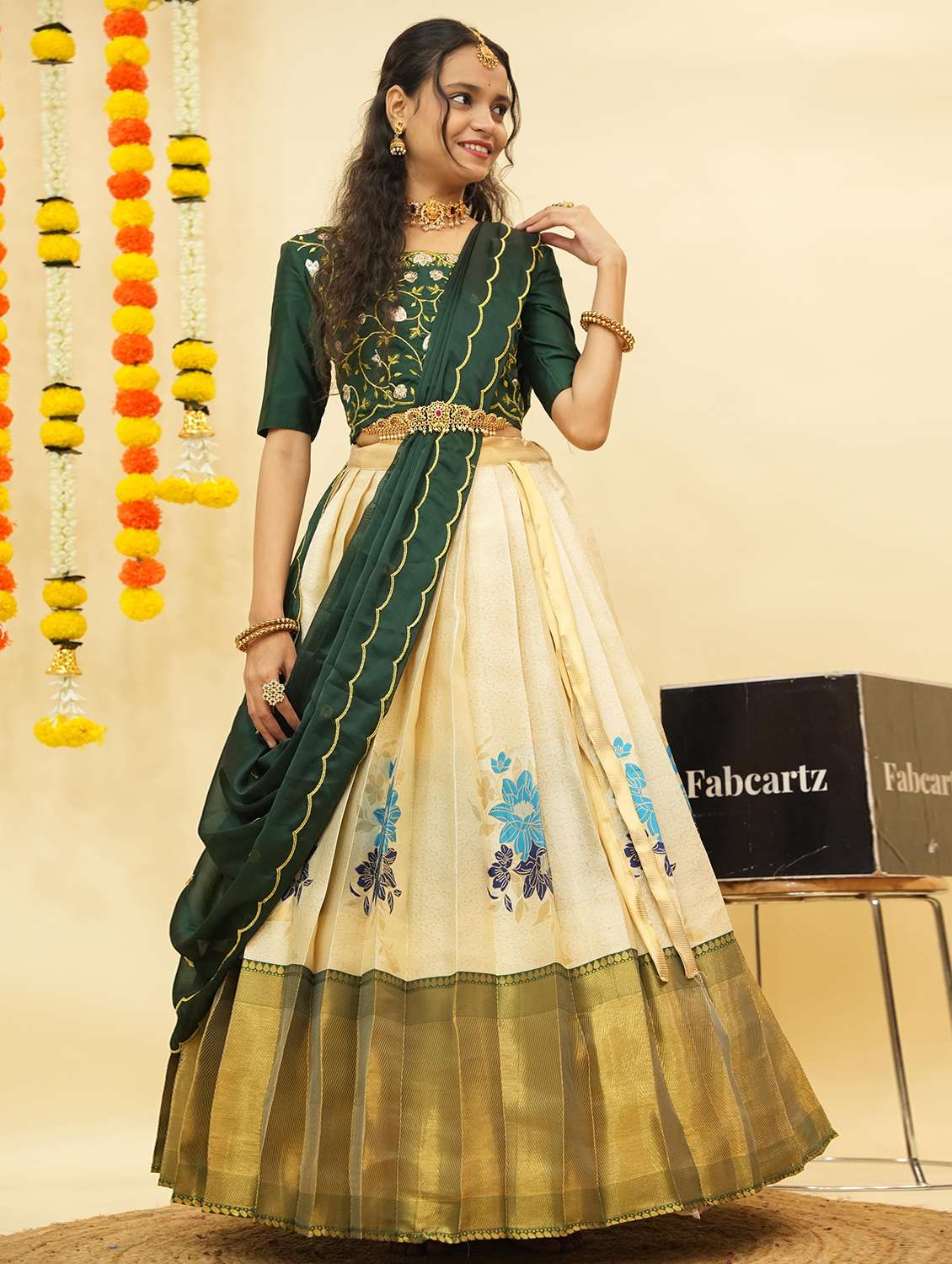 women self design south indian style unstitched lehenga choli - 22240836 -  Standard Image - 1