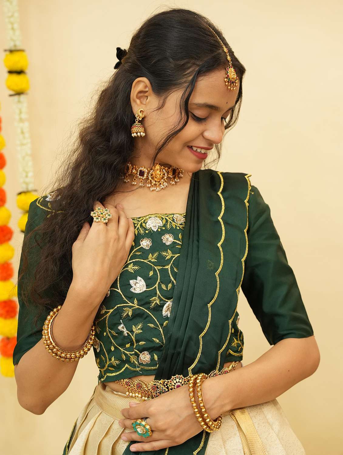 women self design south indian style unstitched lehenga choli - 22240836 -  Standard Image - 4