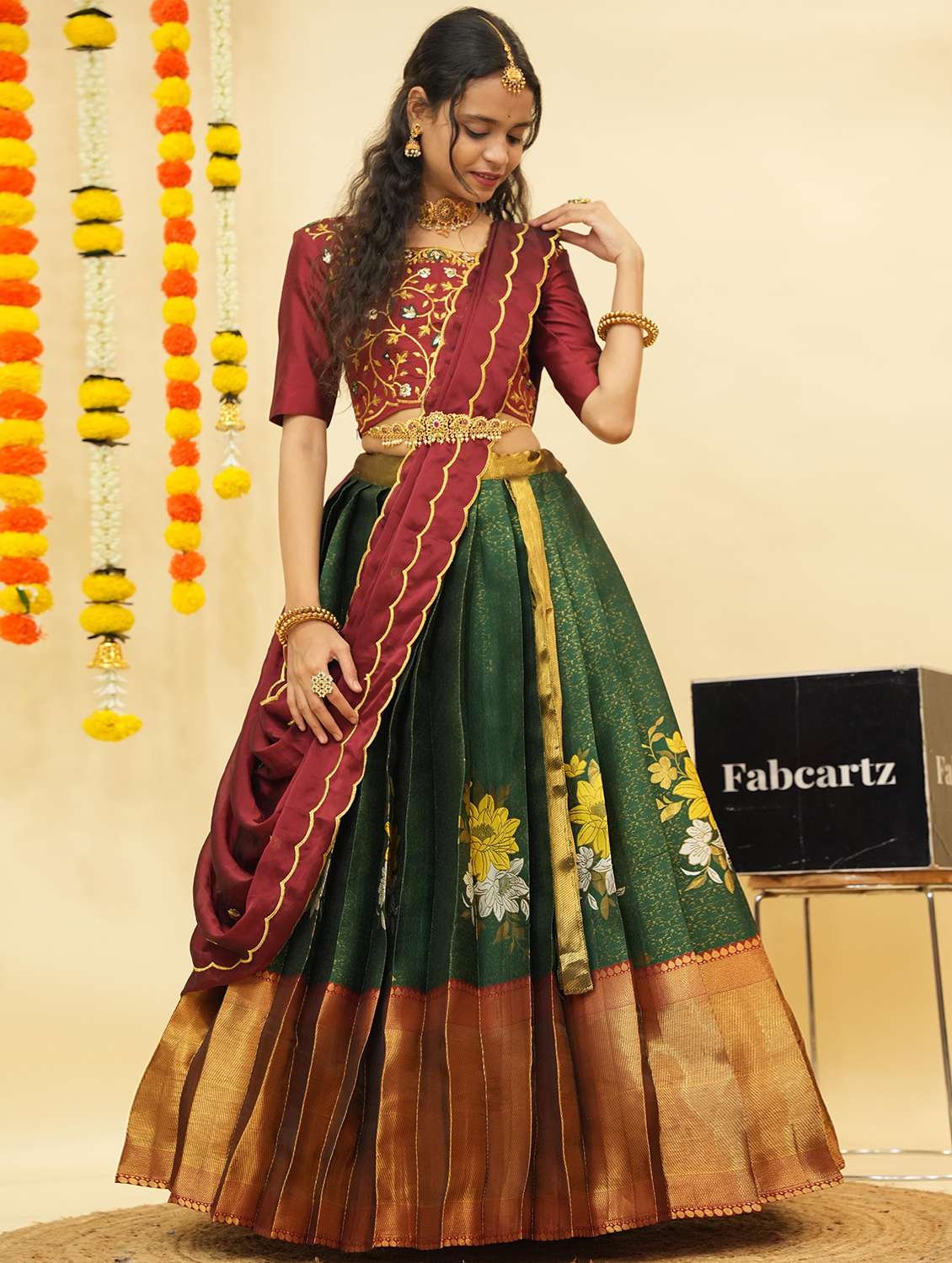 women self design south indian style unstitched lehenga choli - 22240838 -  Standard Image - 1