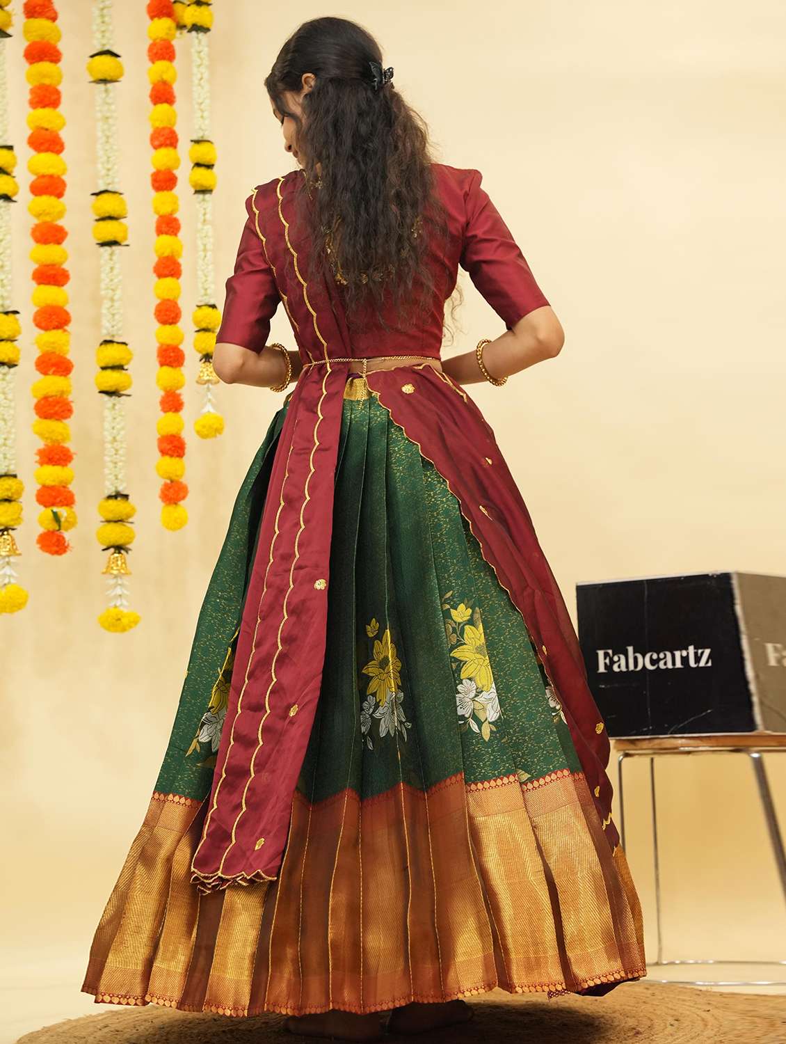 women self design south indian style unstitched lehenga choli - 22240839 -  Standard Image - 1