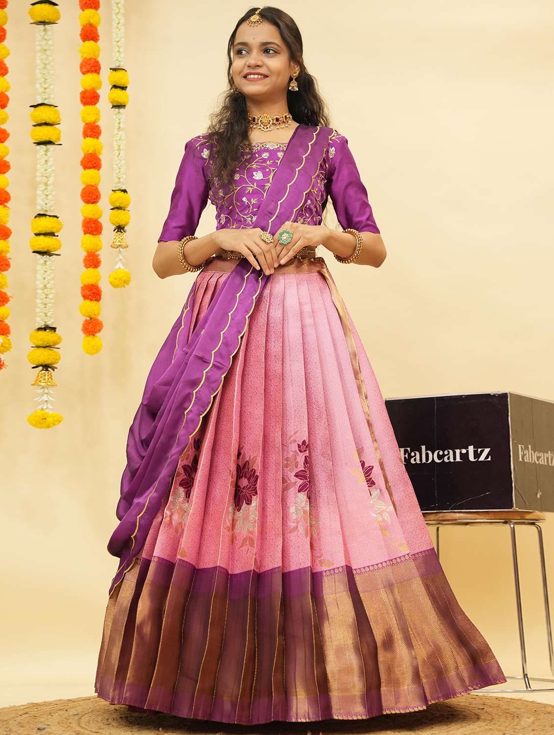 women self design south indian style unstitched lehenga choli