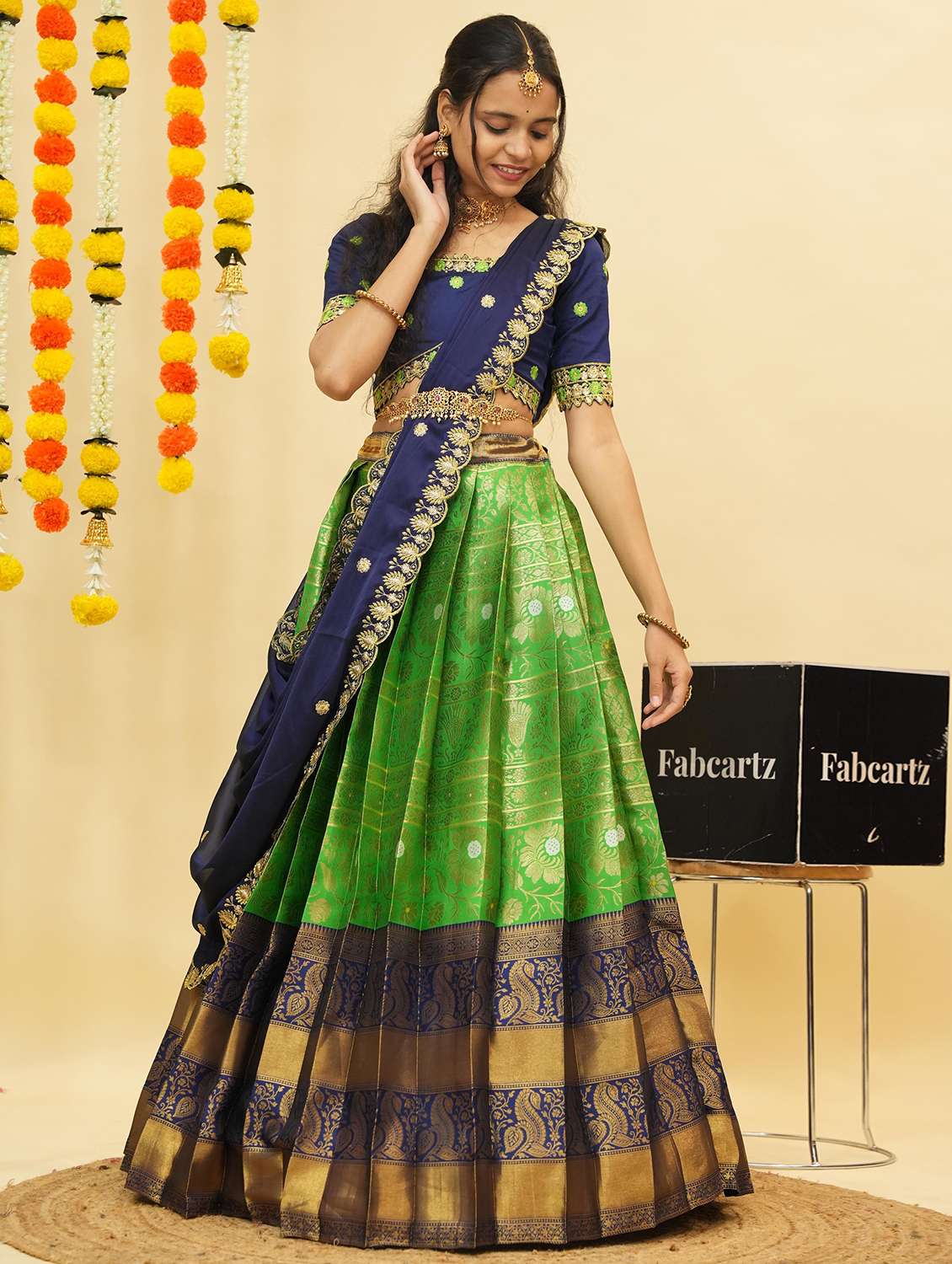 women self design south indian style unstitched lehenga choli - 22240842 -  Standard Image - 1