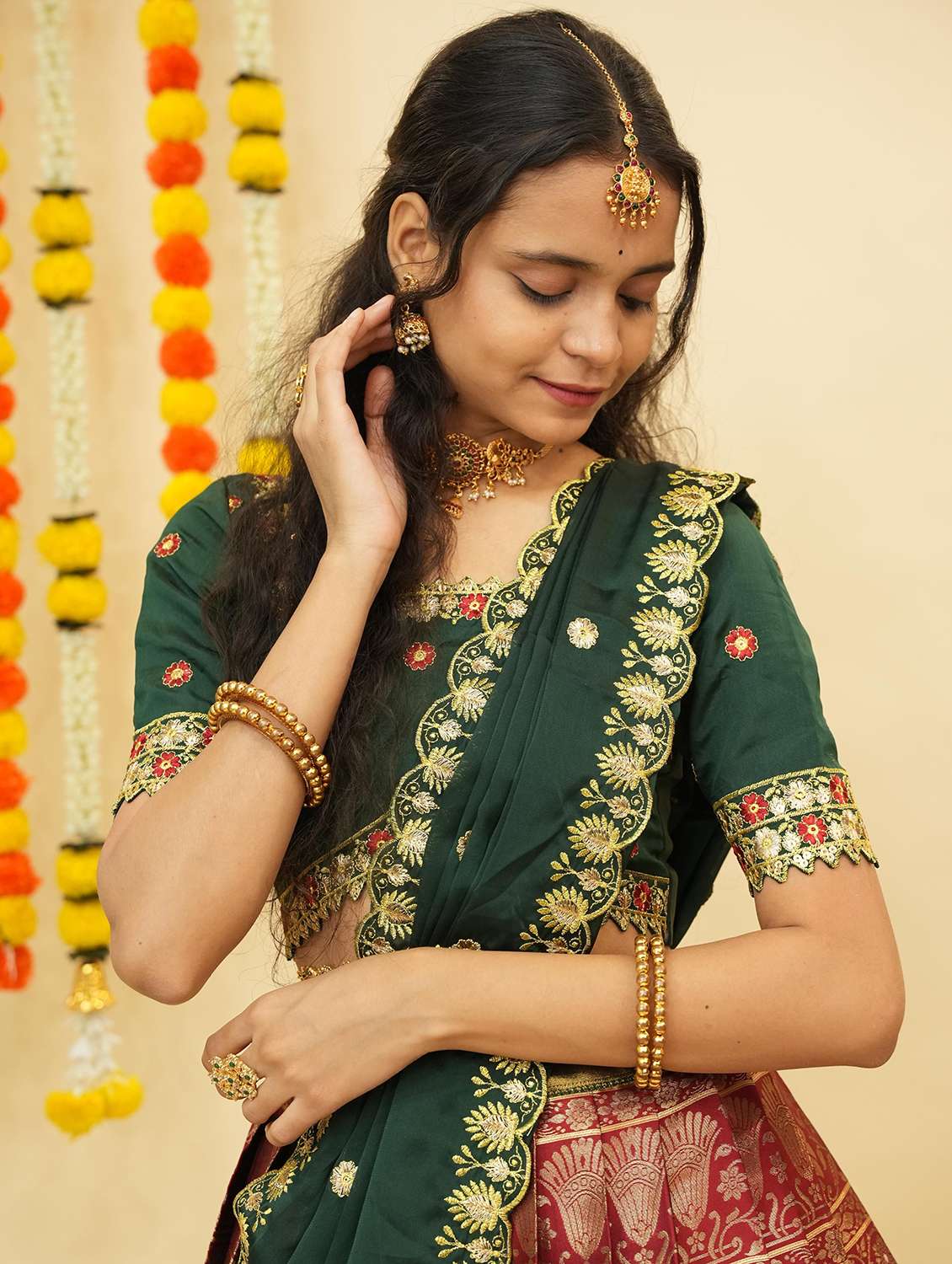 women self design south indian style unstitched lehenga choli - 22240843 -  Standard Image - 4