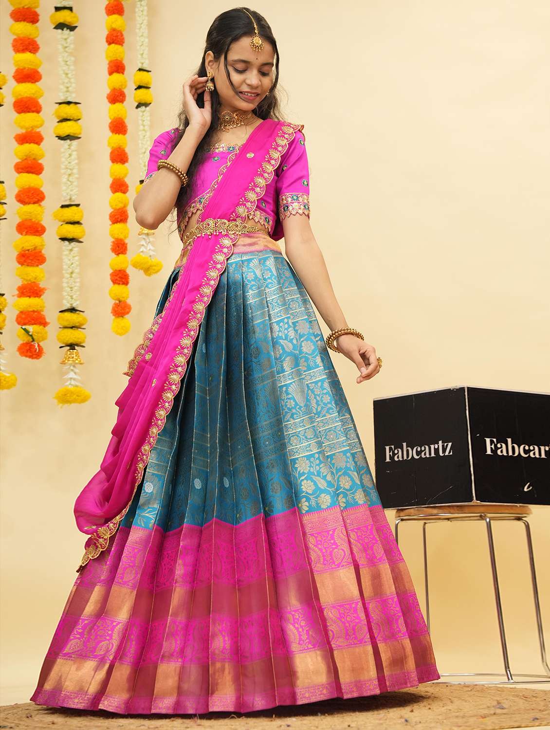 women self design south indian style unstitched lehenga choli - 22240845 -  Standard Image - 1