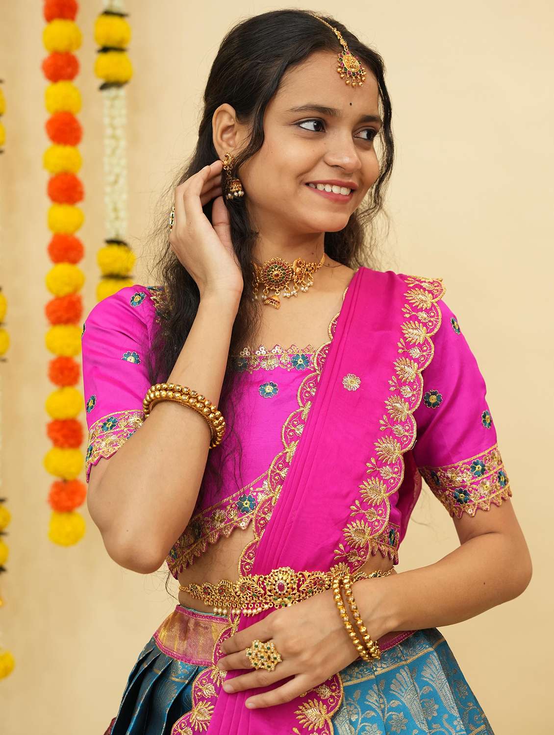 women self design south indian style unstitched lehenga choli - 22240845 -  Standard Image - 4