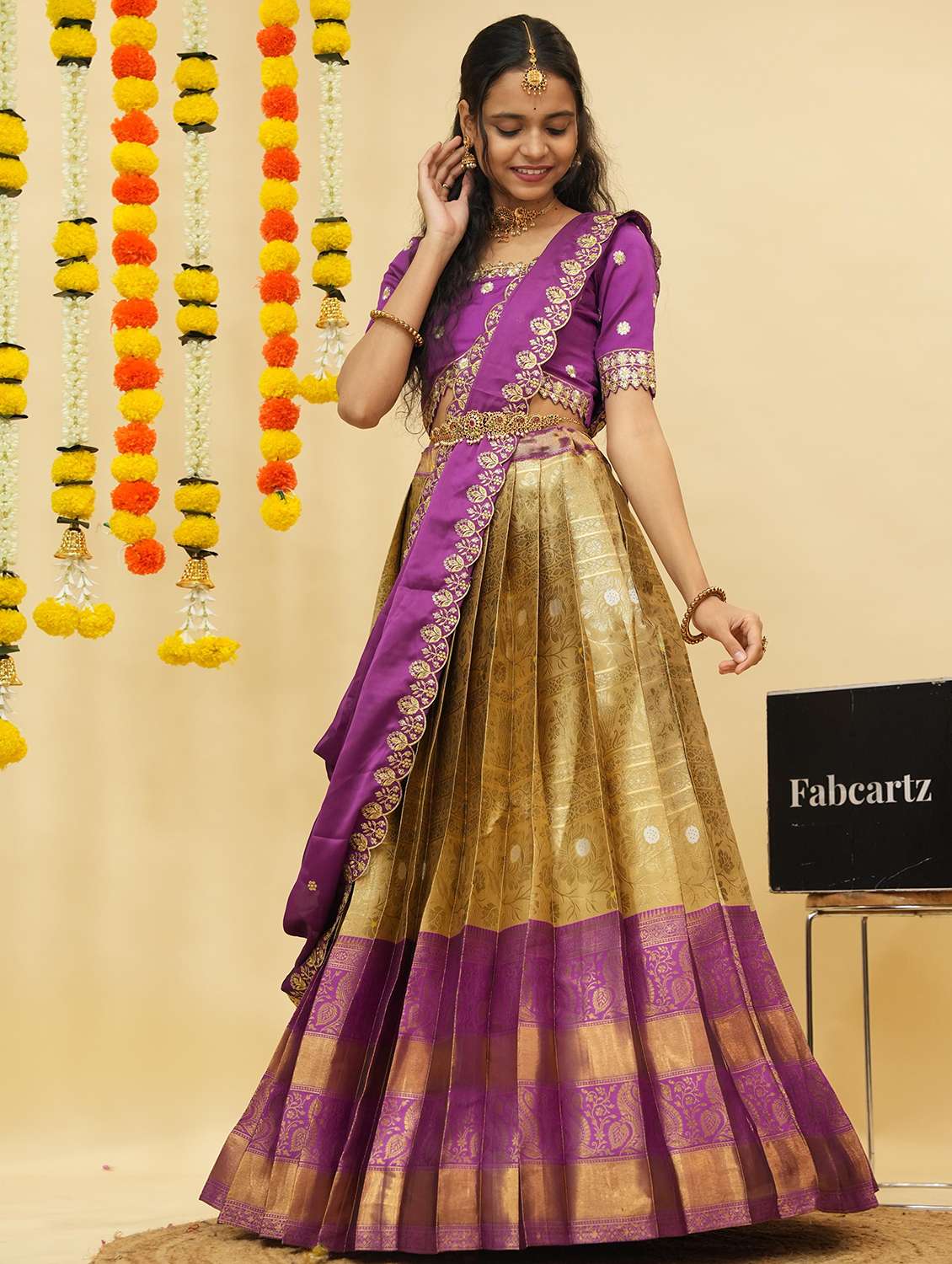 women self design south indian style unstitched lehenga choli - 22240847 -  Standard Image - 1