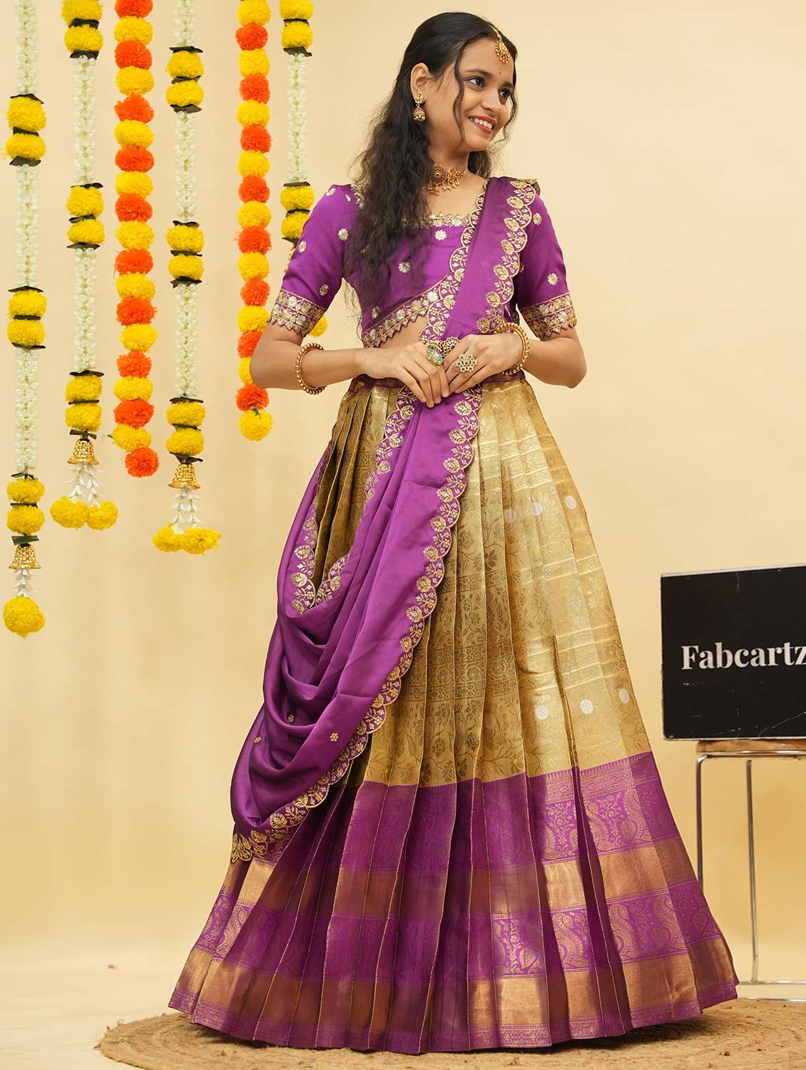 women self design south indian style unstitched lehenga choli - 22240847 -  Standard Image - 4