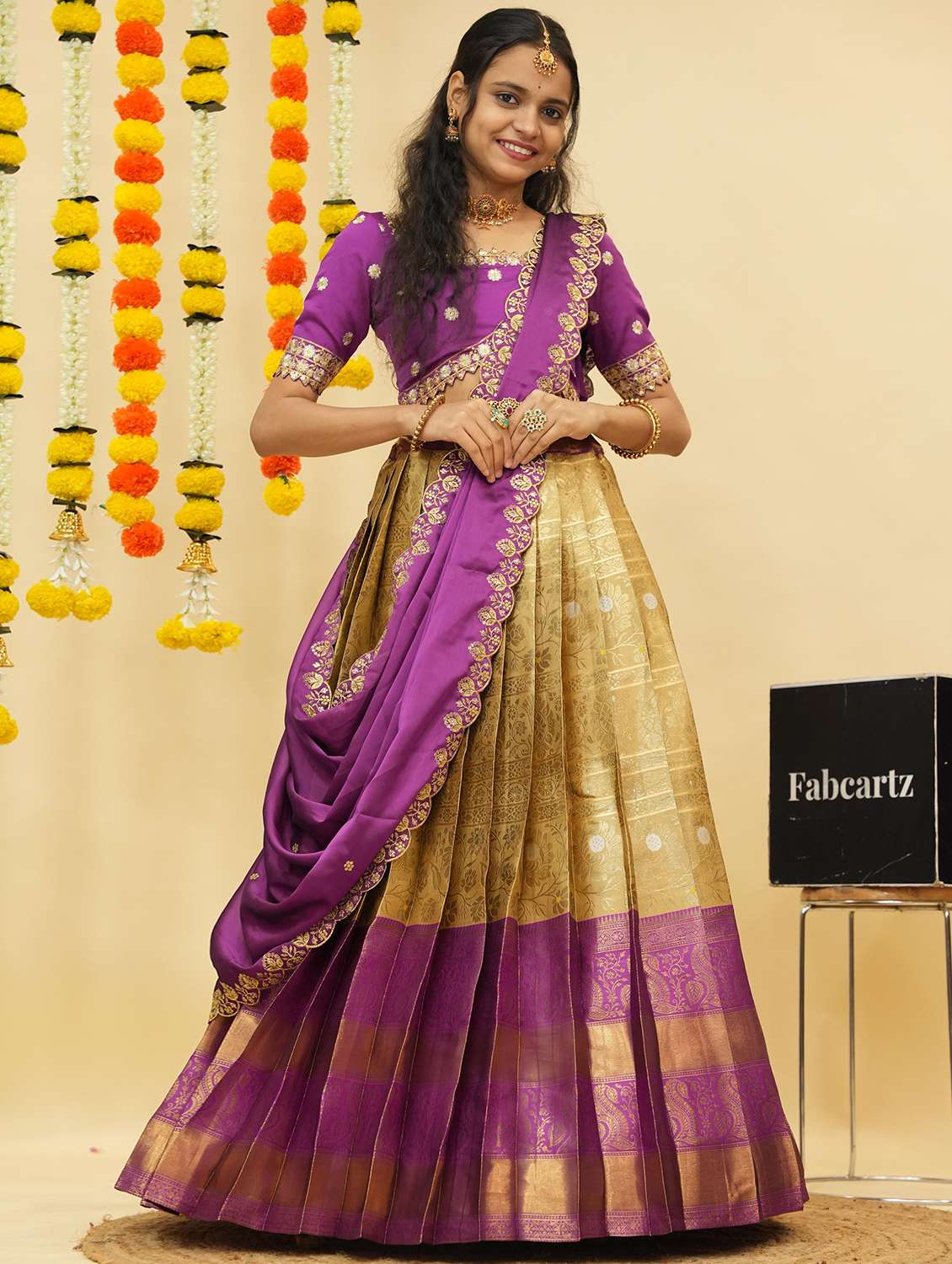 women self design south indian style unstitched lehenga choli