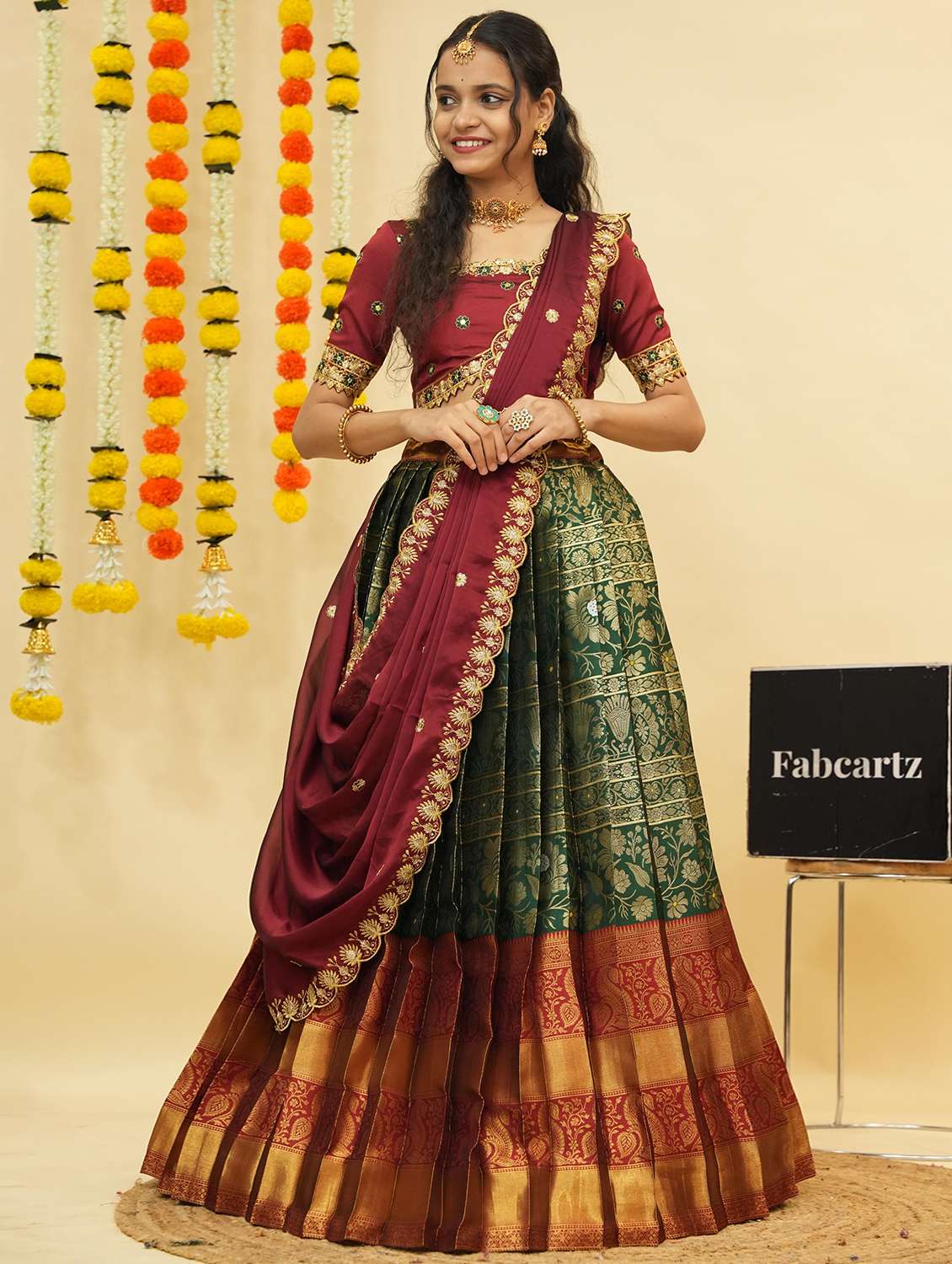 women self design south indian style unstitched lehenga choli - 22240849 -  Standard Image - 1
