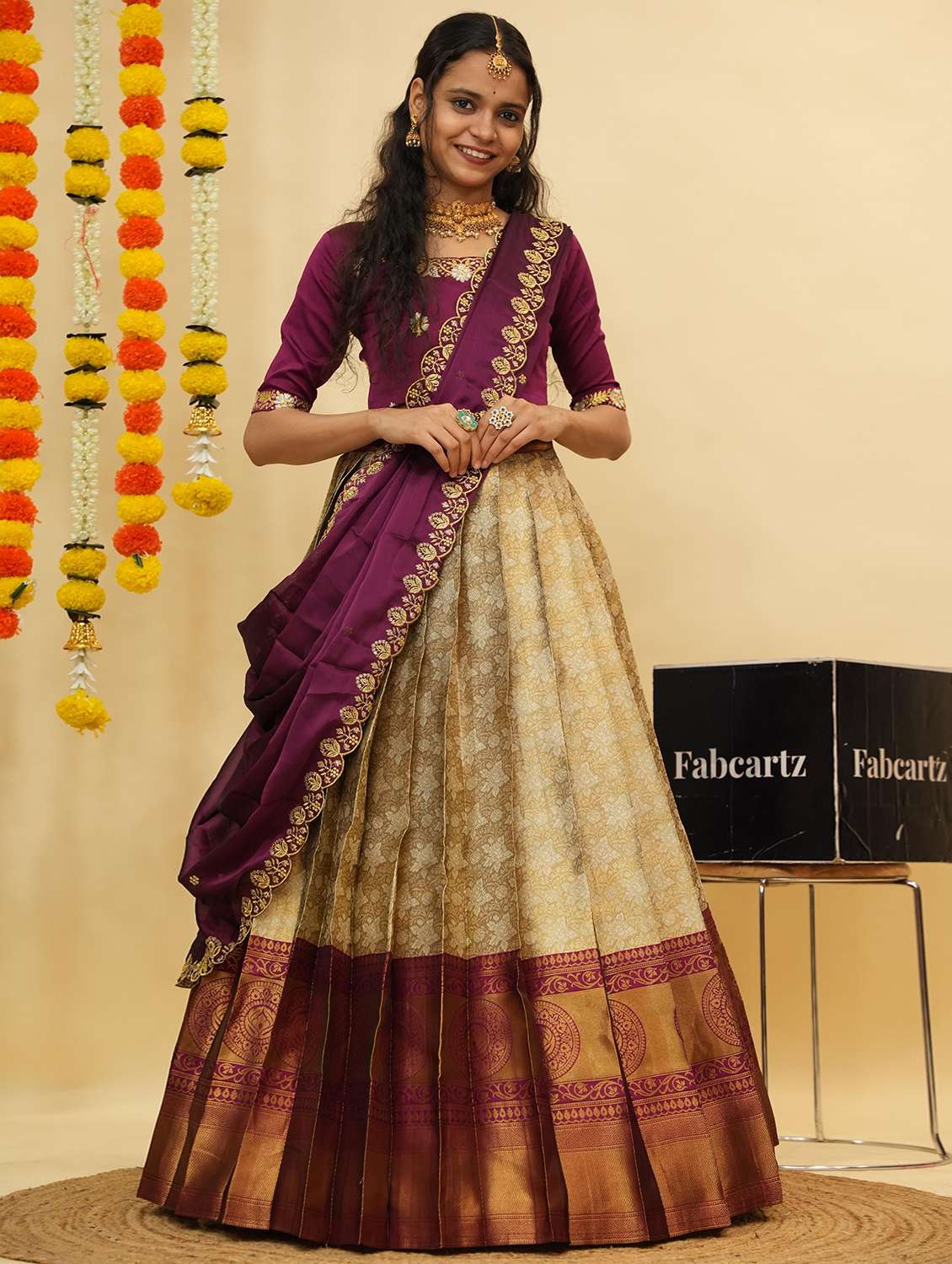 women self design south indian style unstitched lehenga choli