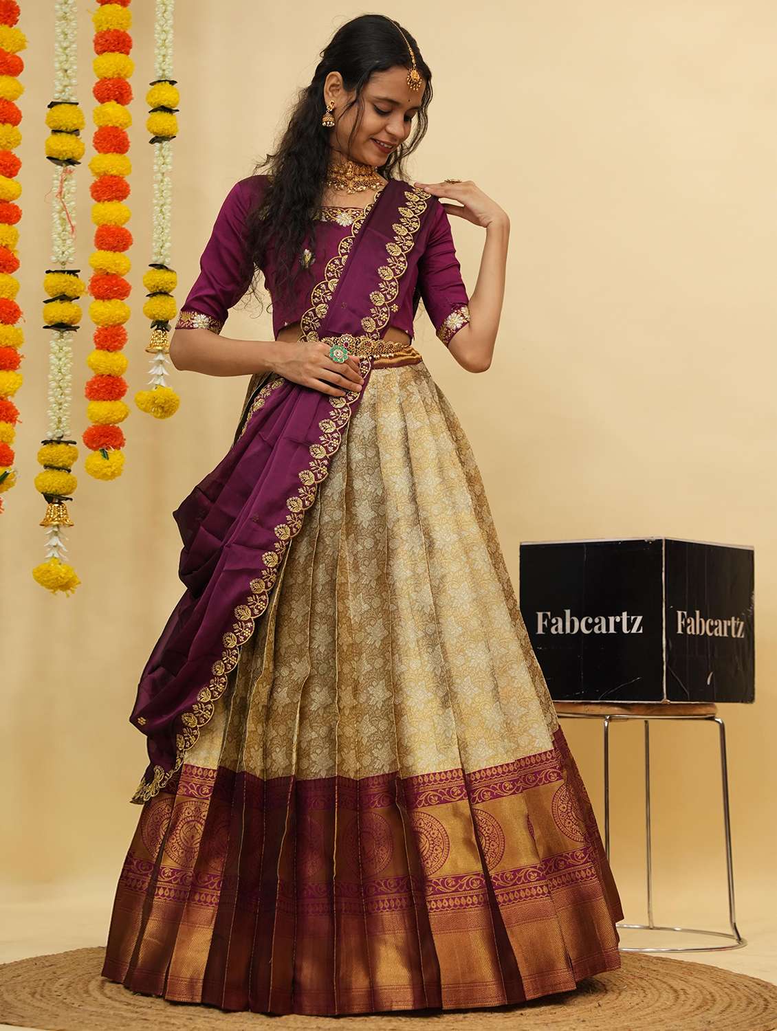 women self design south indian style unstitched lehenga choli - 22240851 -  Standard Image - 1