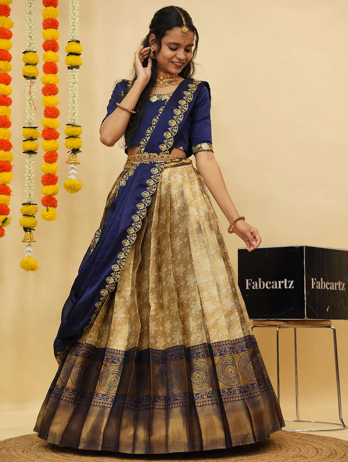 women self design south indian style unstitched lehenga choli - 22240853 -  Standard Image - 1