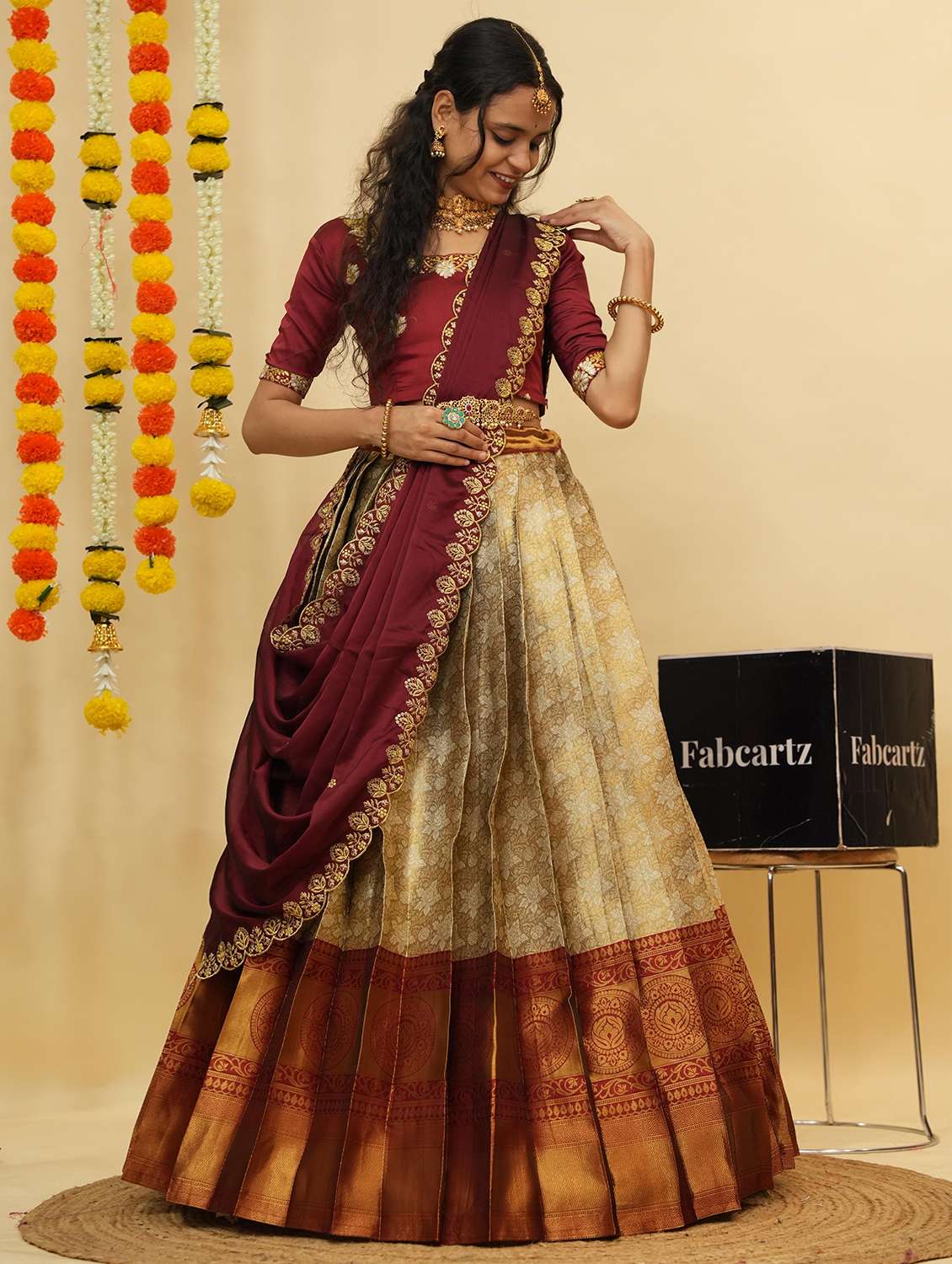 women self design south indian style unstitched lehenga choli - 22240855 -  Standard Image - 1