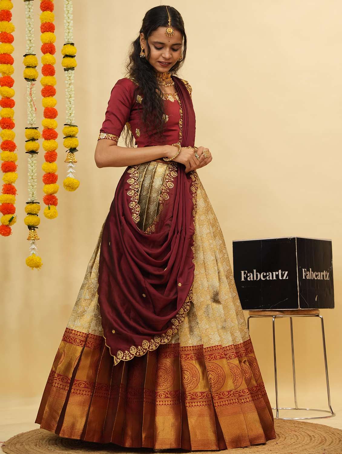 women self design south indian style unstitched lehenga choli - 22240855 -  Standard Image - 4