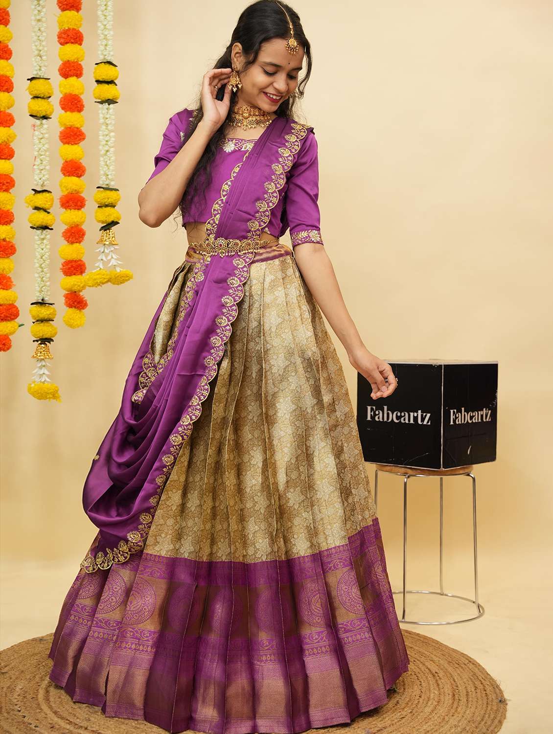 women self design south indian style unstitched lehenga choli - 22240857 -  Standard Image - 1