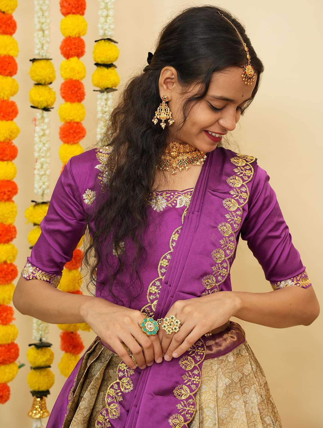 women self design south indian style unstitched lehenga choli - 22240857 -  Standard Image - 4