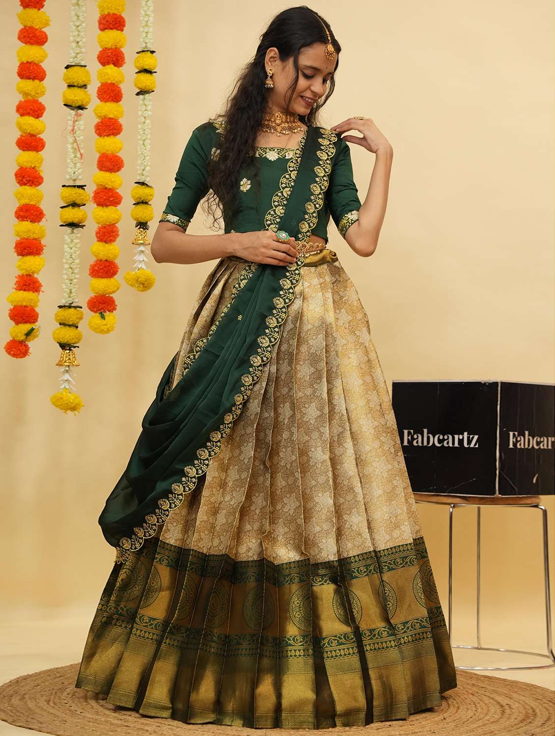 women self design south indian style unstitched lehenga choli - 22240859 -  Standard Image - 1