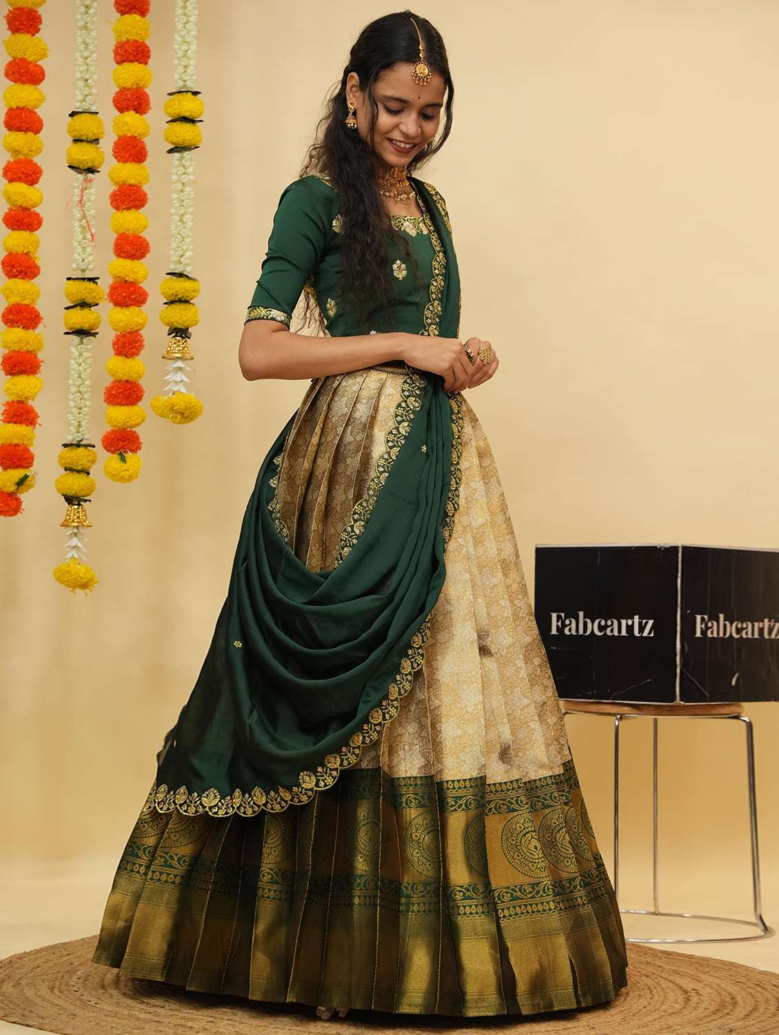 women self design south indian style unstitched lehenga choli - 22240859 -  Standard Image - 4