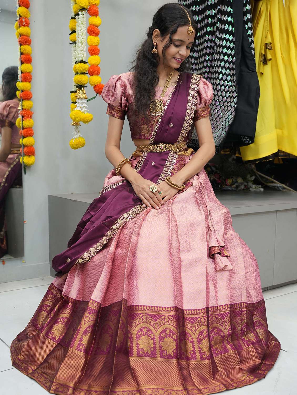 women self design south indian style unstitched lehenga choli - 22240861 -  Standard Image - 1
