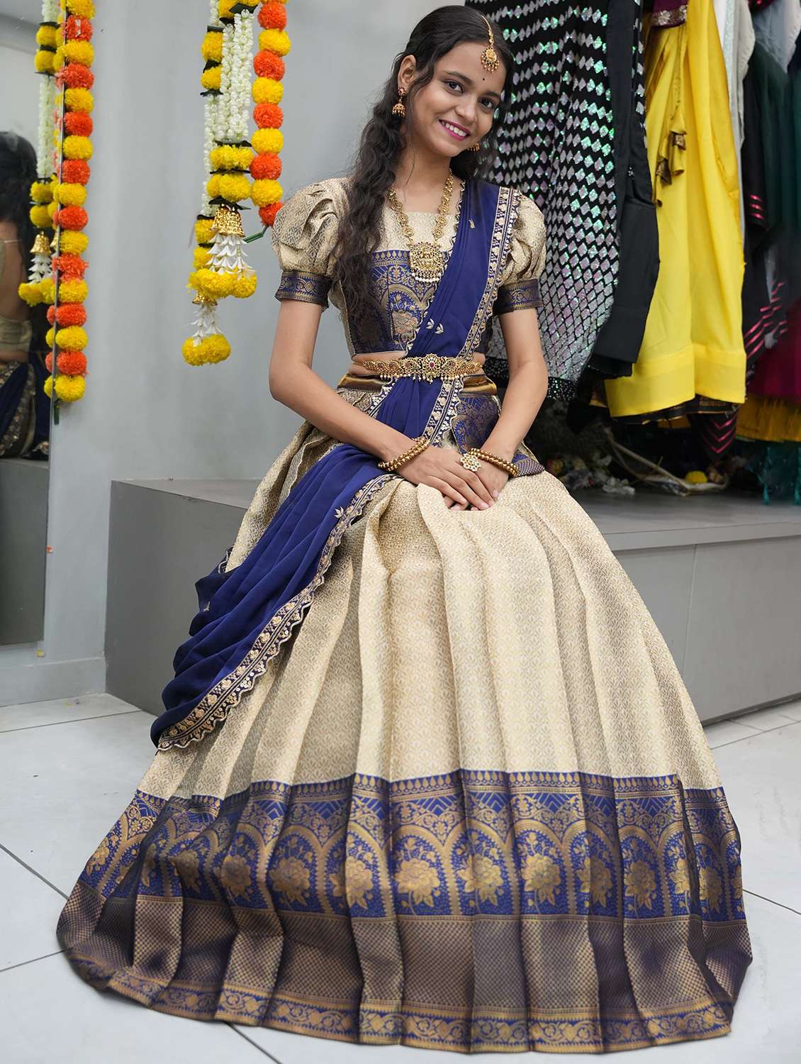 women self design south indian style unstitched lehenga choli - 22240864 -  Standard Image - 1