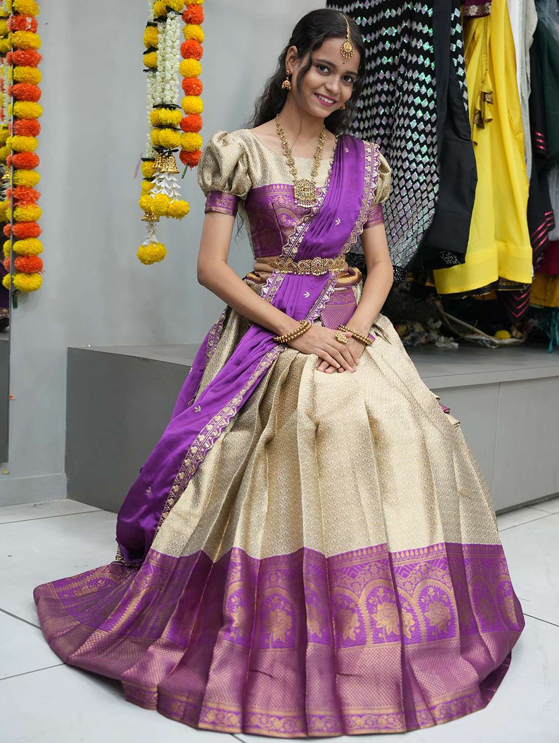 women self design south indian style unstitched lehenga choli - 22240866 -  Standard Image - 1