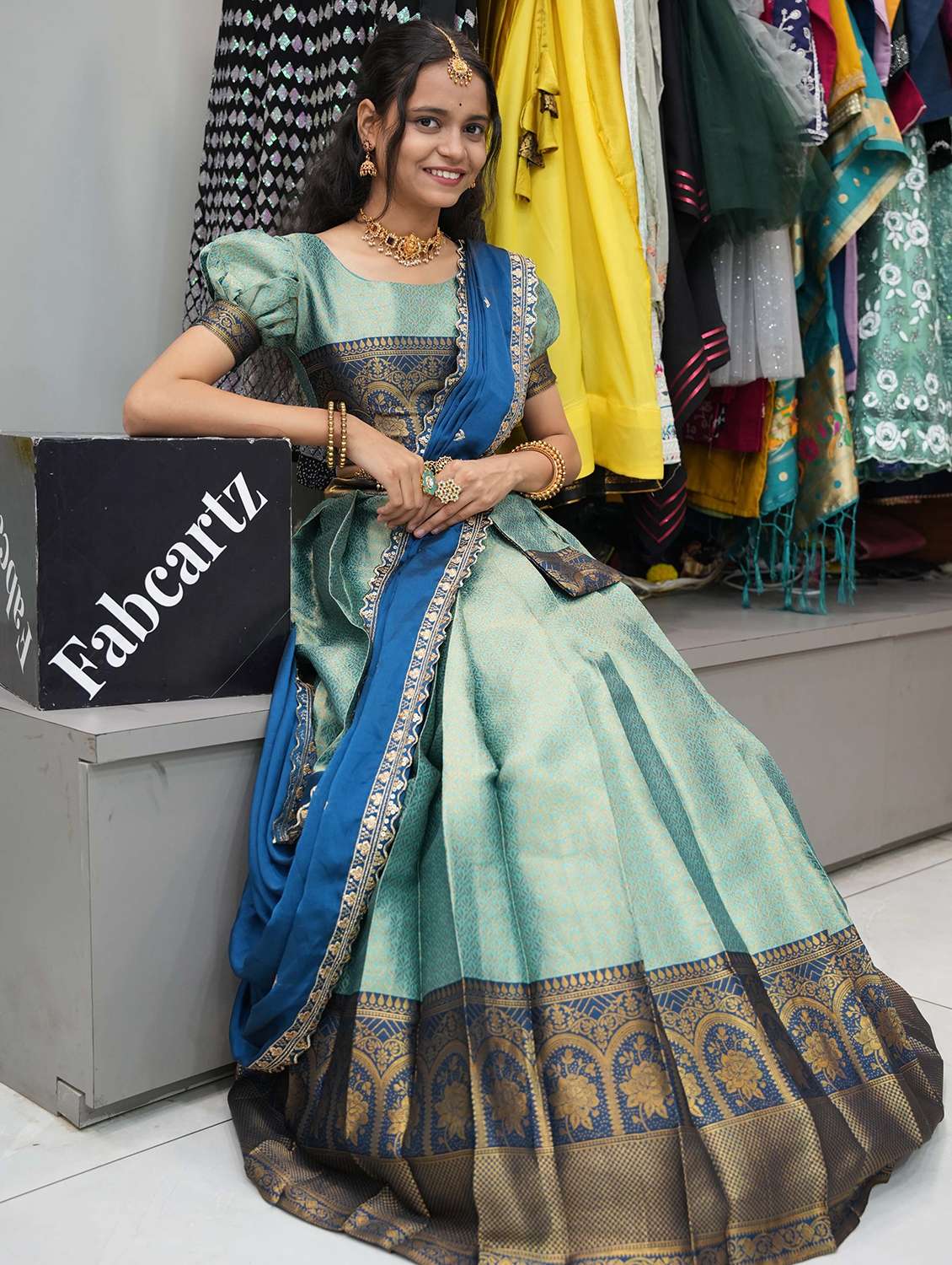 women self design south indian style unstitched lehenga choli - 22240868 -  Standard Image - 1