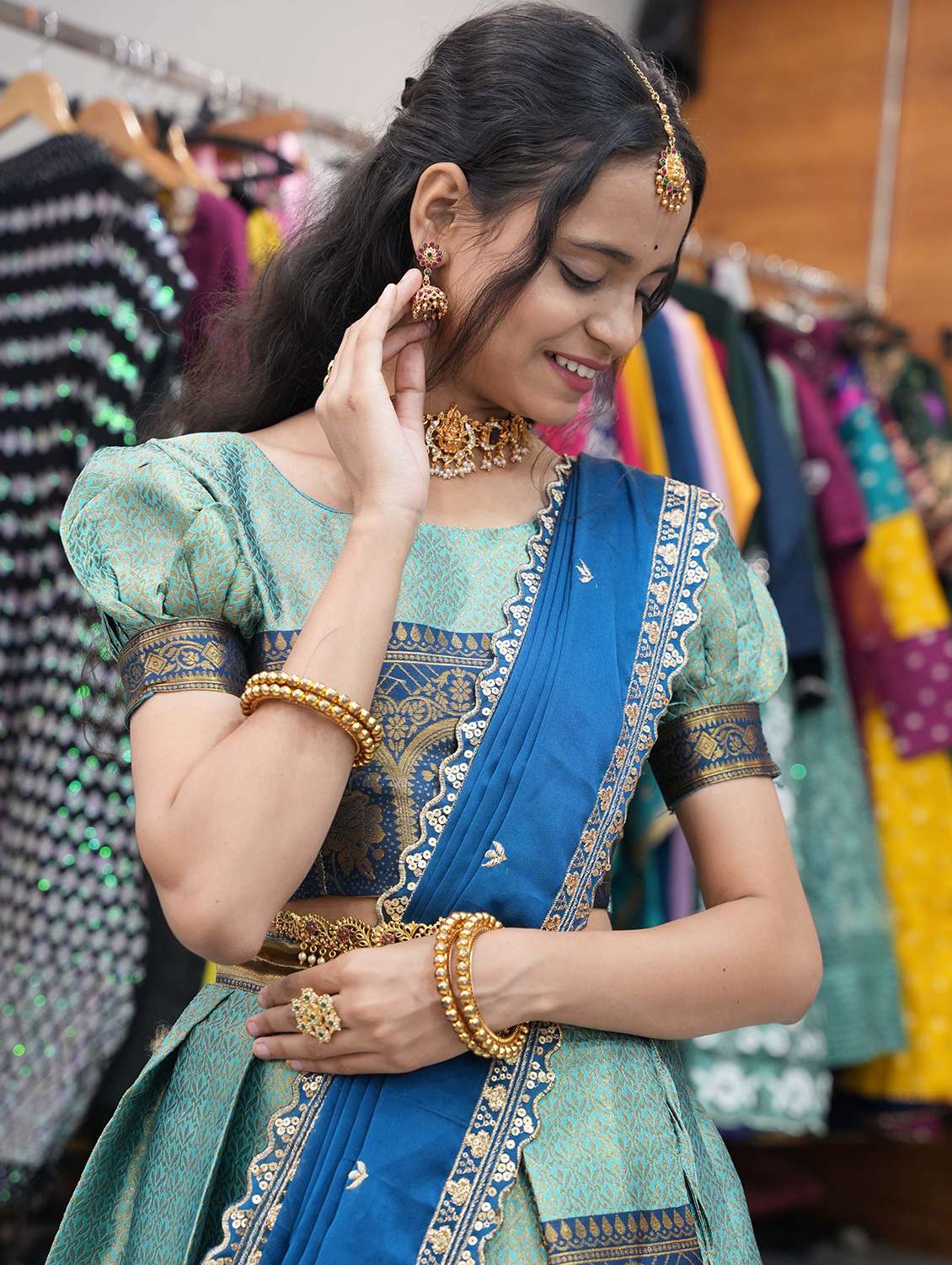 women self design south indian style unstitched lehenga choli - 22240868 -  Standard Image - 4