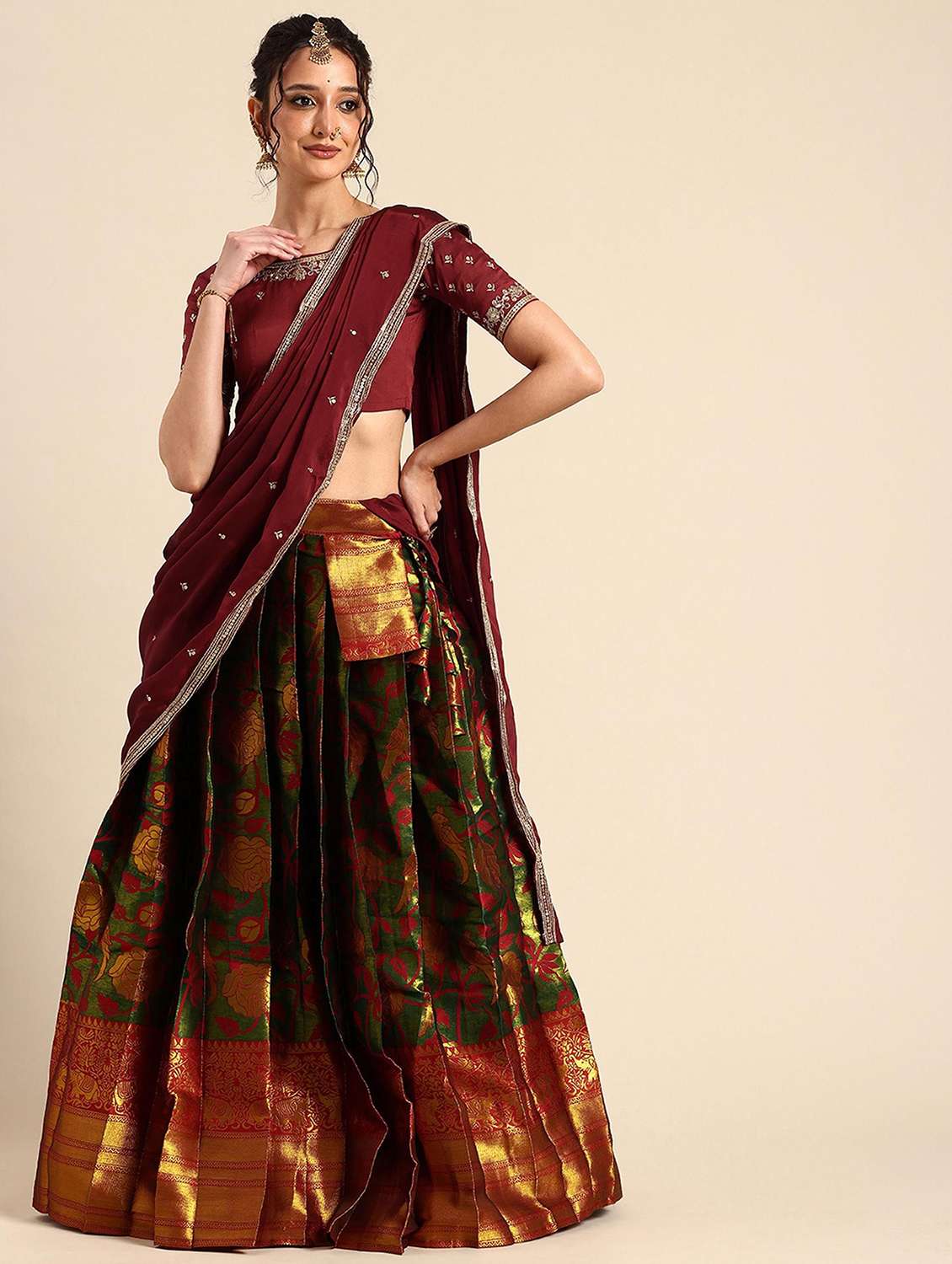 women self design south indian style stitched lehenga choli - 22240873 -  Standard Image - 1