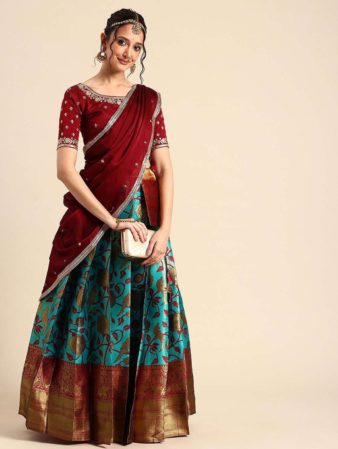 women self design south indian style stitched lehenga choli - 22240875 -  Standard Image - 1