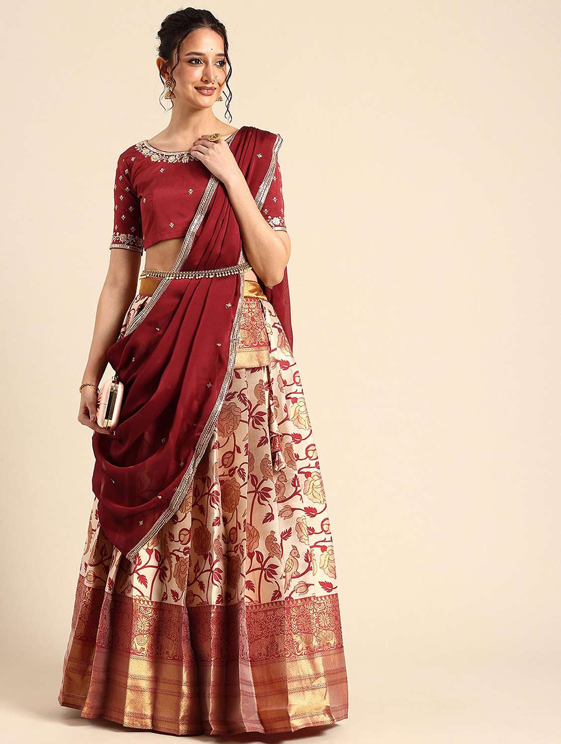 women self design south indian style stitched lehenga choli - 22240877 -  Standard Image - 1