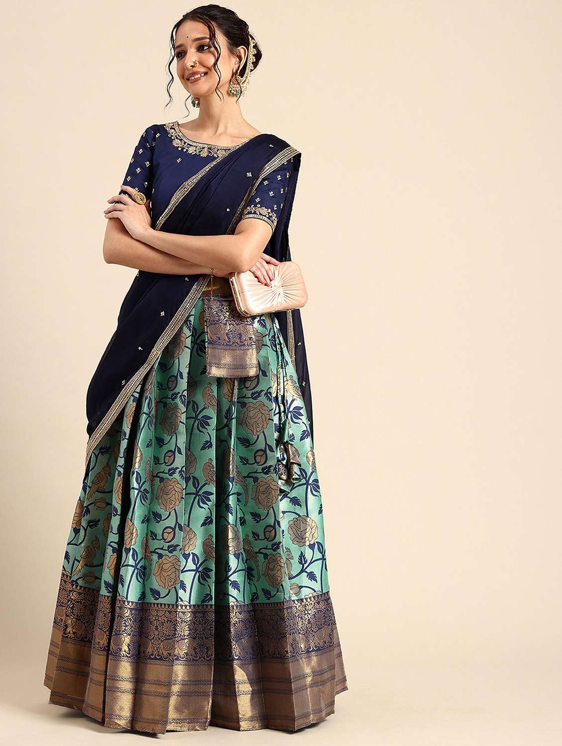 women self design south indian style stitched lehenga choli - 22240879 -  Standard Image - 1