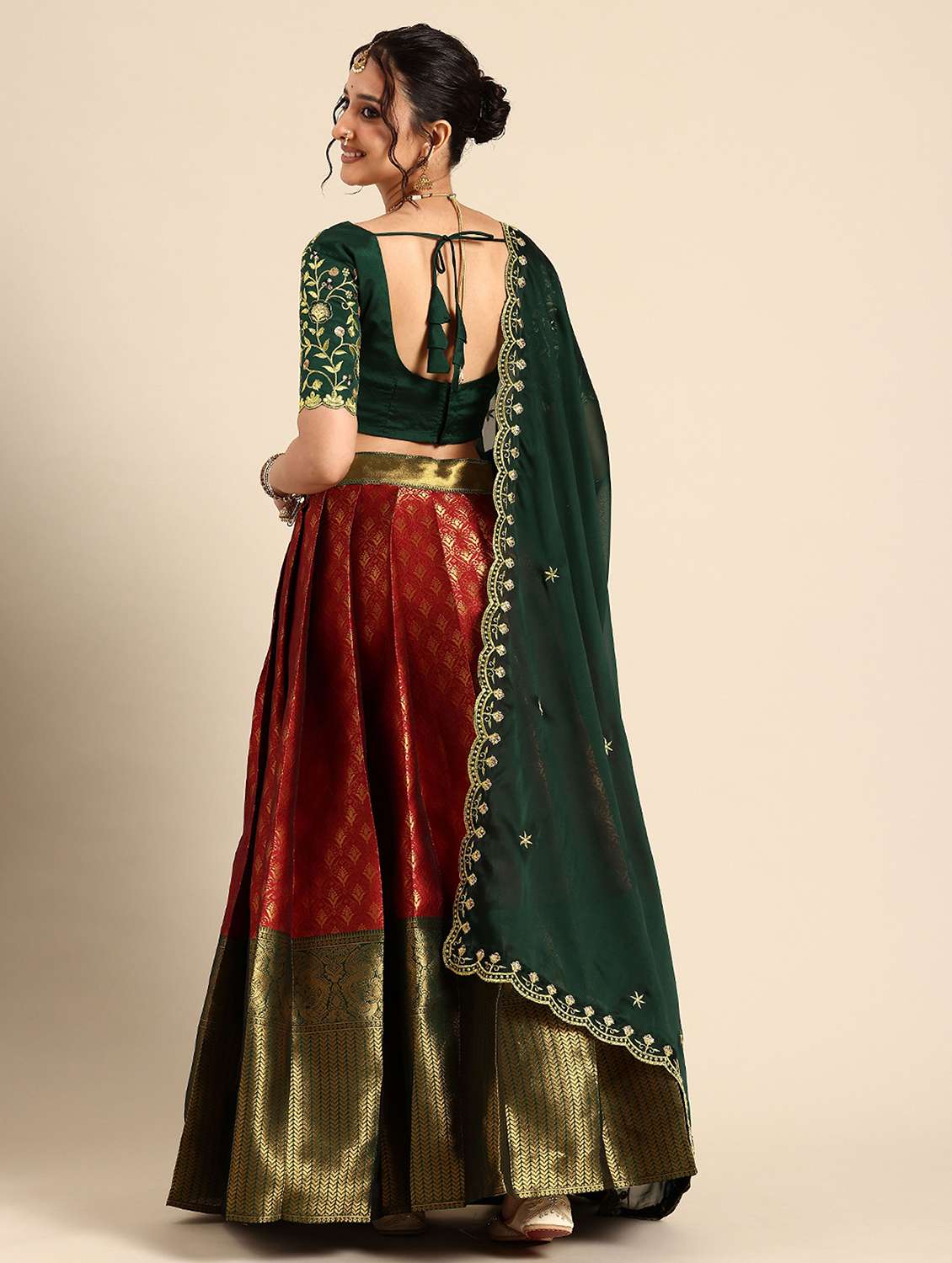 women self design south indian style unstitched lehenga choli - 22240883 -  Standard Image - 1