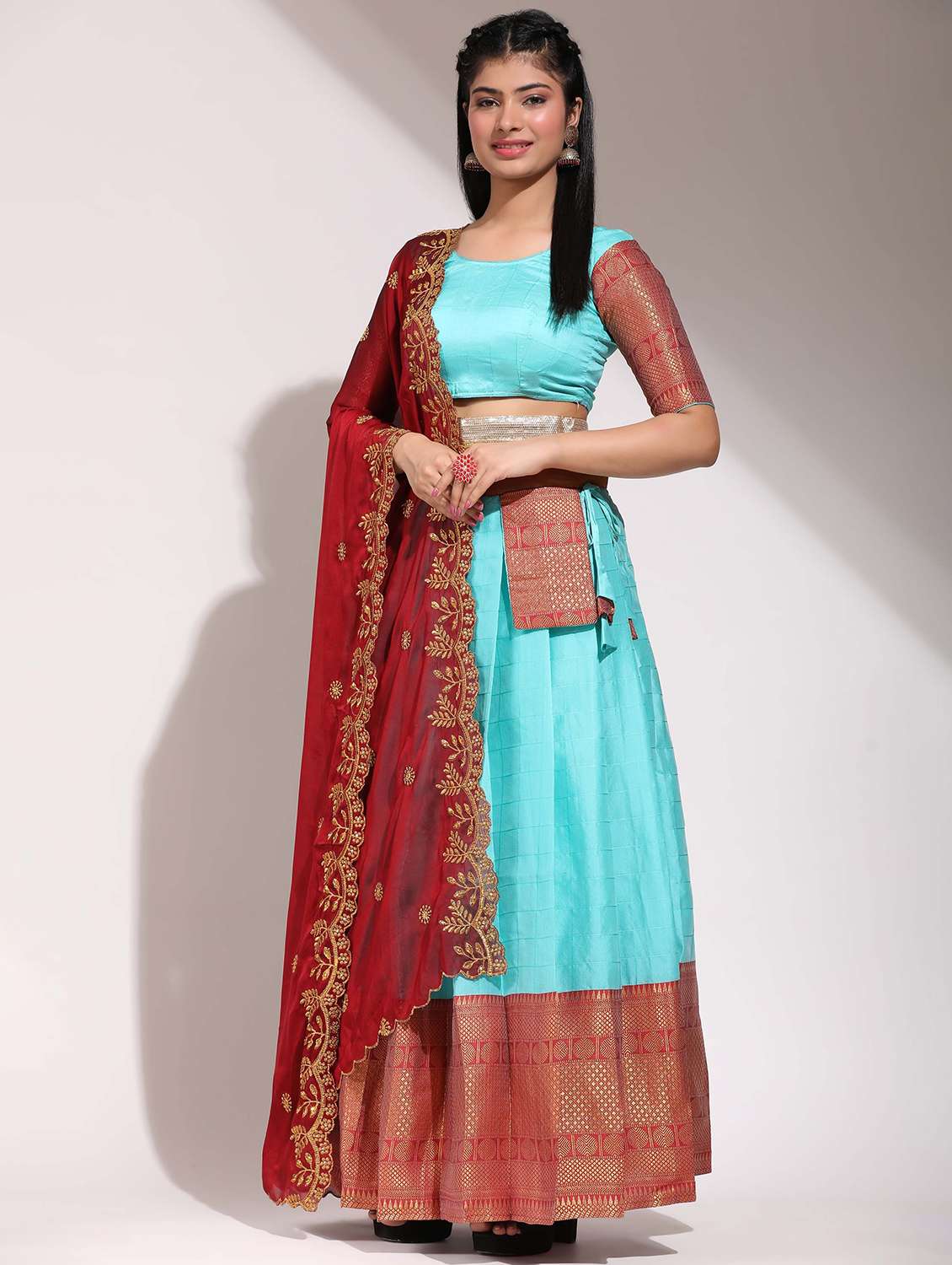 women self design south indian style unstitched lehenga choli - 22240889 -  Standard Image - 1