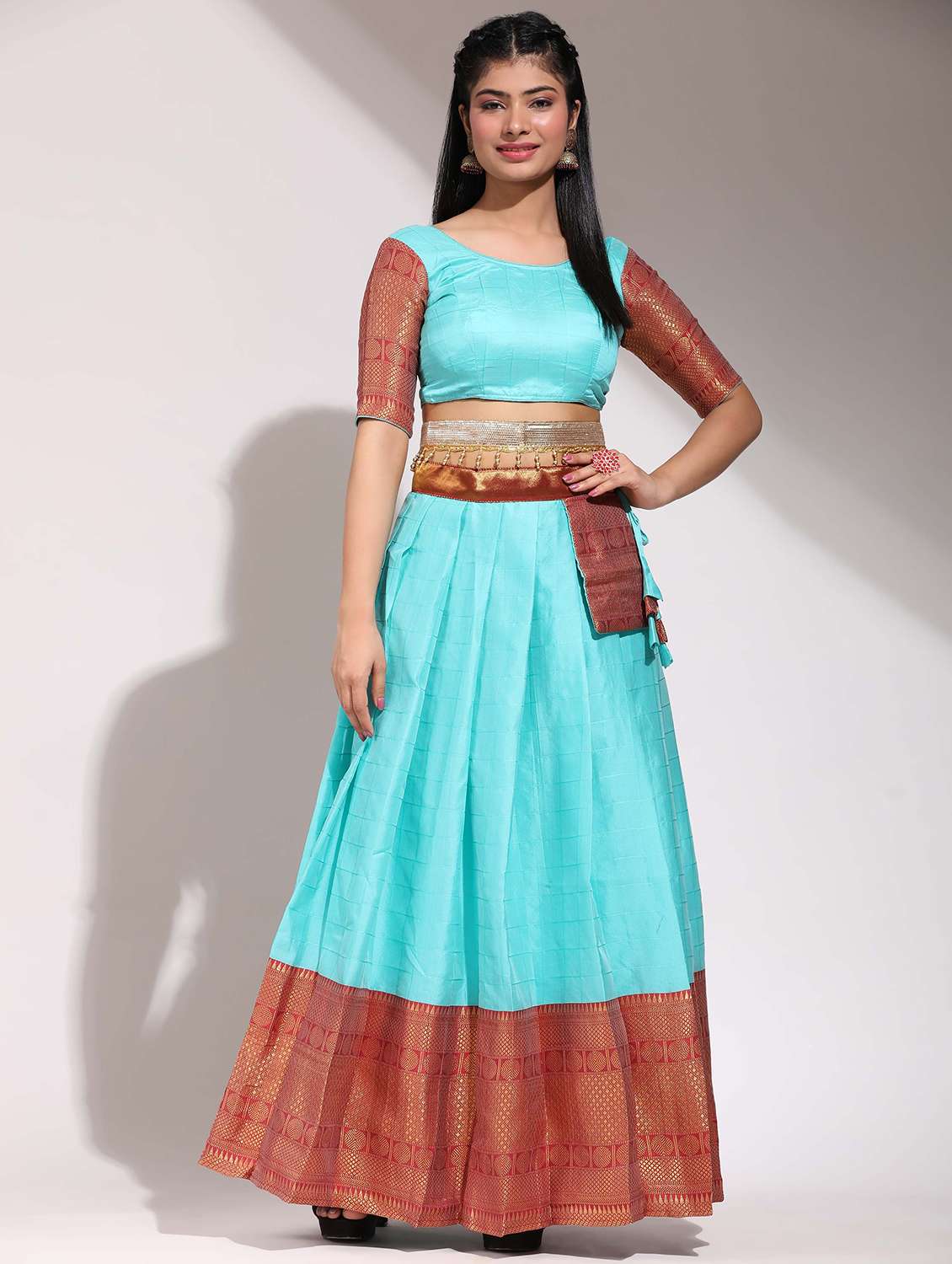 women self design south indian style unstitched lehenga choli - 22240889 -  Standard Image - 4