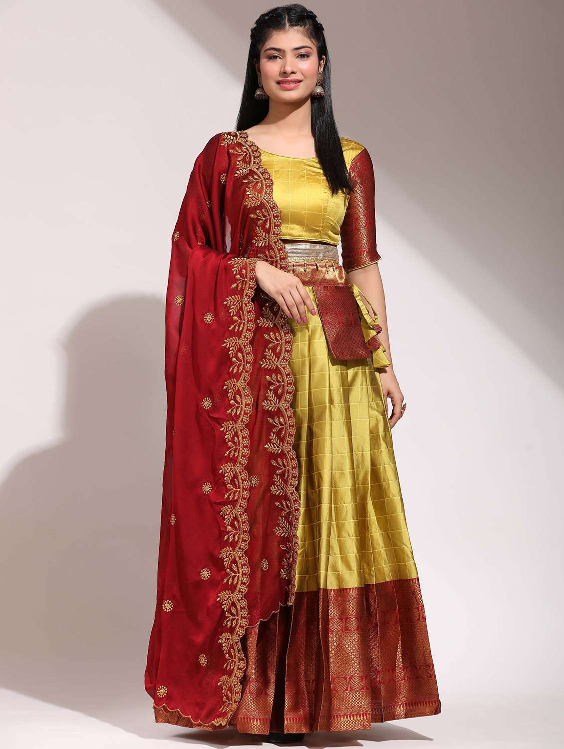 women self design south indian style unstitched lehenga choli