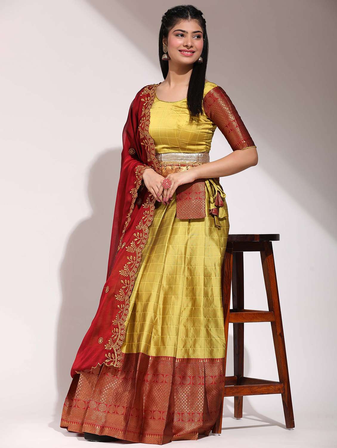 women self design south indian style unstitched lehenga choli - 22240891 -  Standard Image - 1