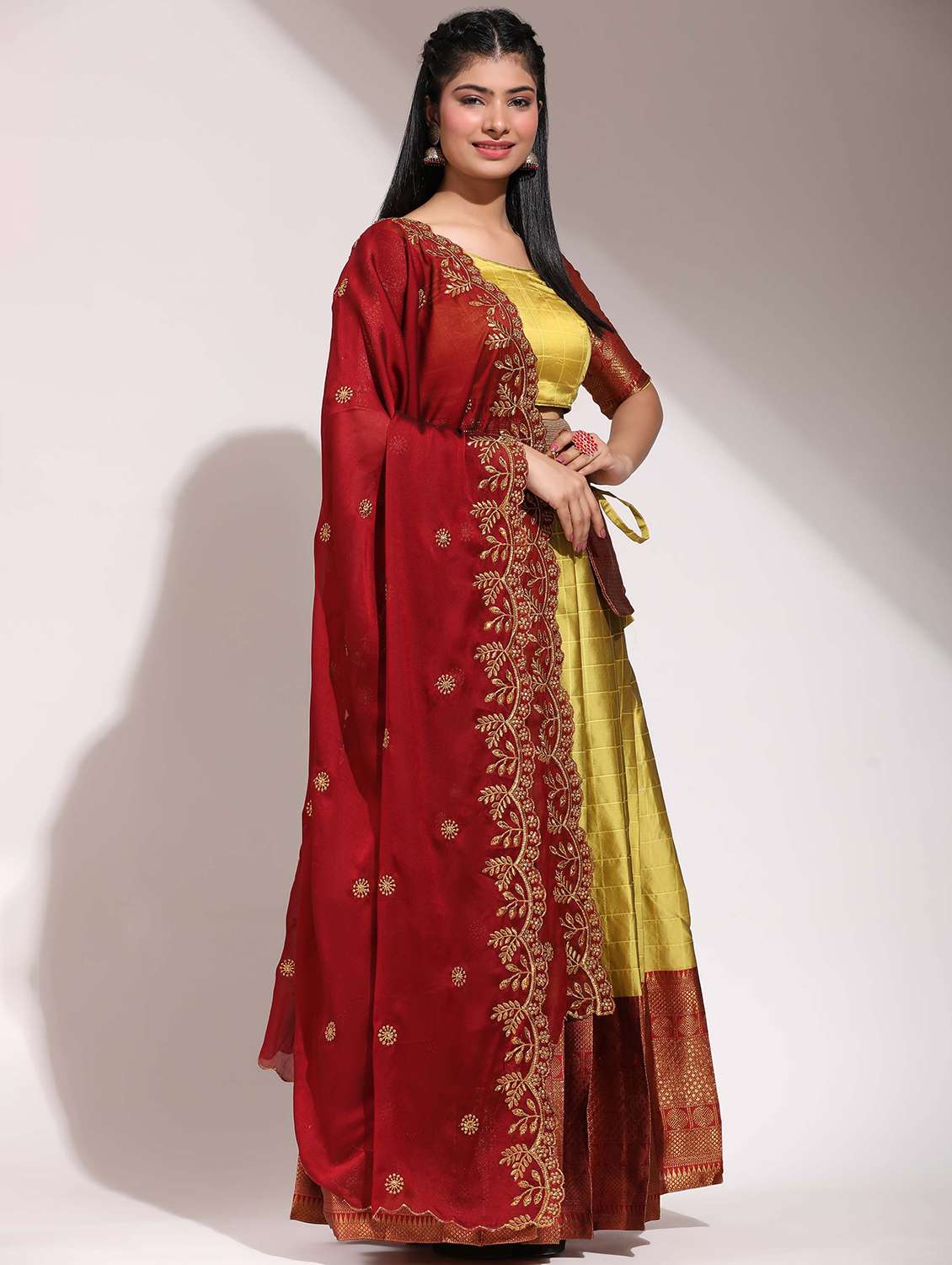 women self design south indian style unstitched lehenga choli - 22240891 -  Standard Image - 4