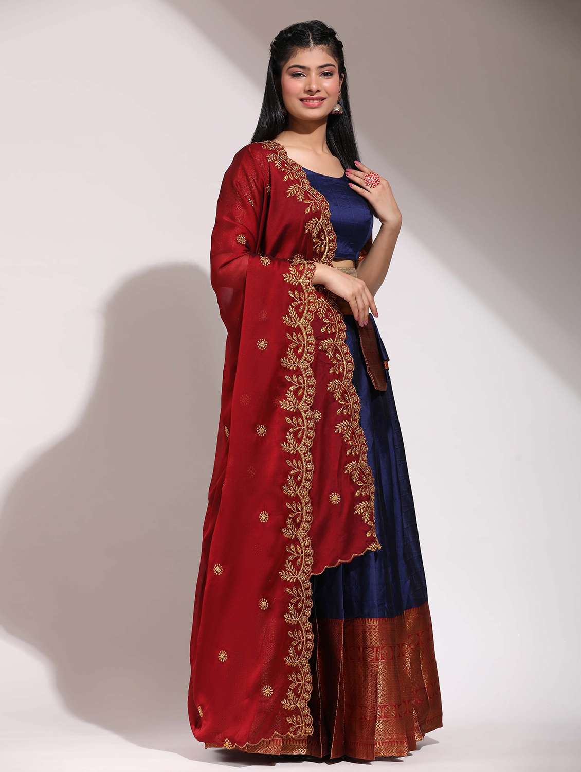 women self design south indian style unstitched lehenga choli - 22240893 -  Standard Image - 4