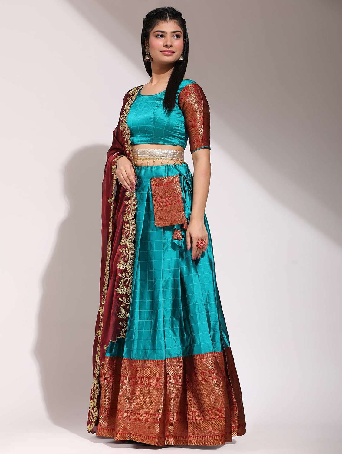 women self design south indian style unstitched lehenga choli - 22240895 -  Standard Image - 4