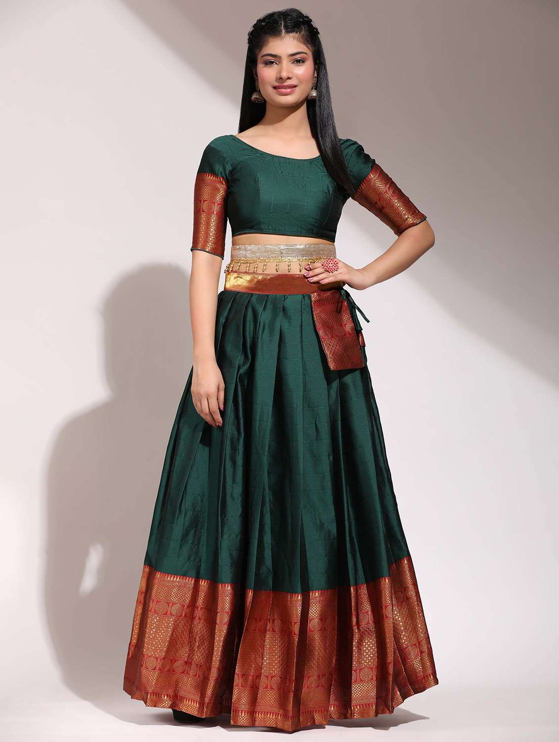 women self design south indian style unstitched lehenga choli - 22240902 -  Standard Image - 1