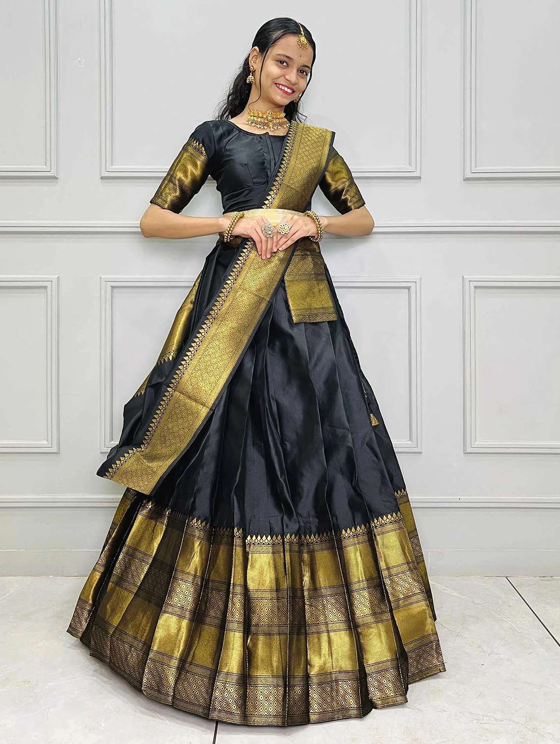 women self design south indian style unstitched lehenga choli