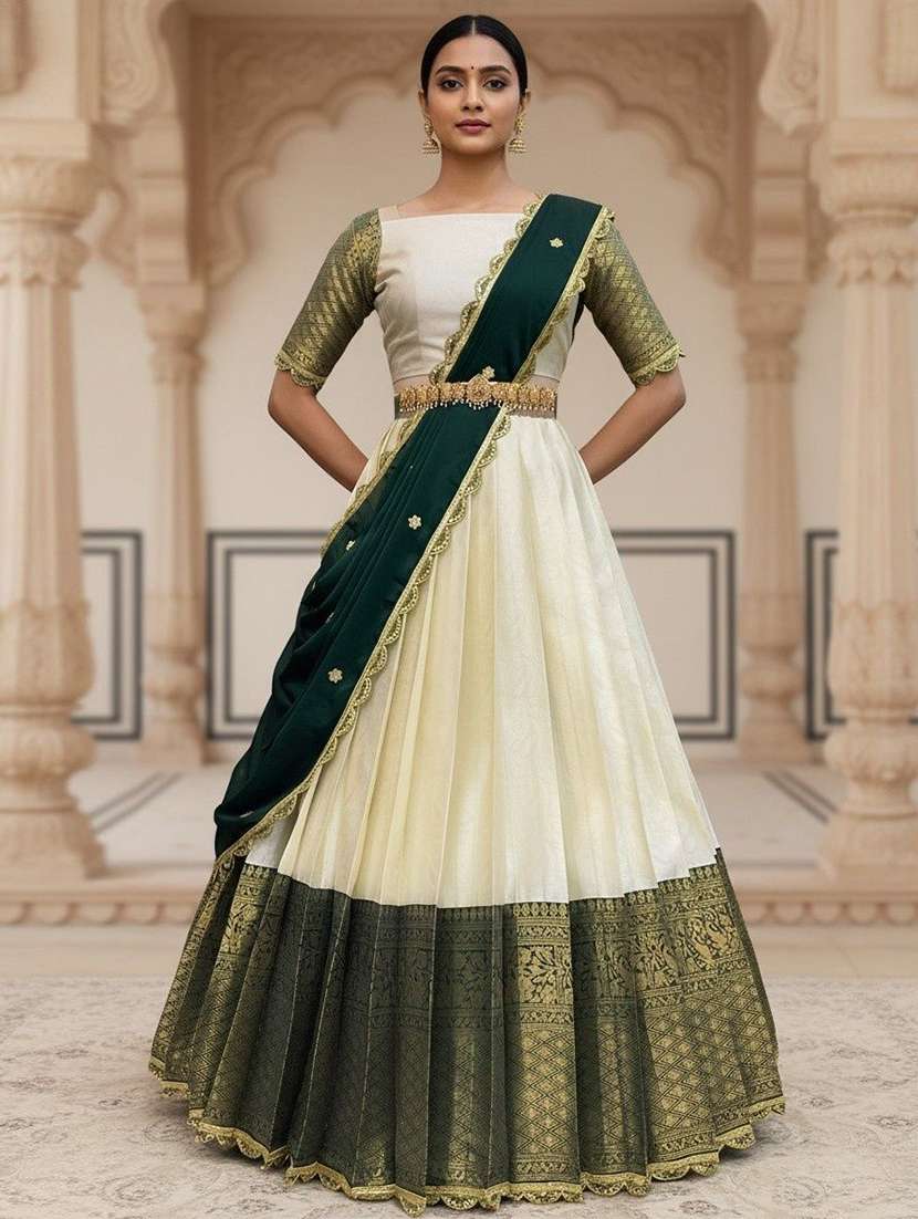 women self design south indian style unstitched lehenga choli