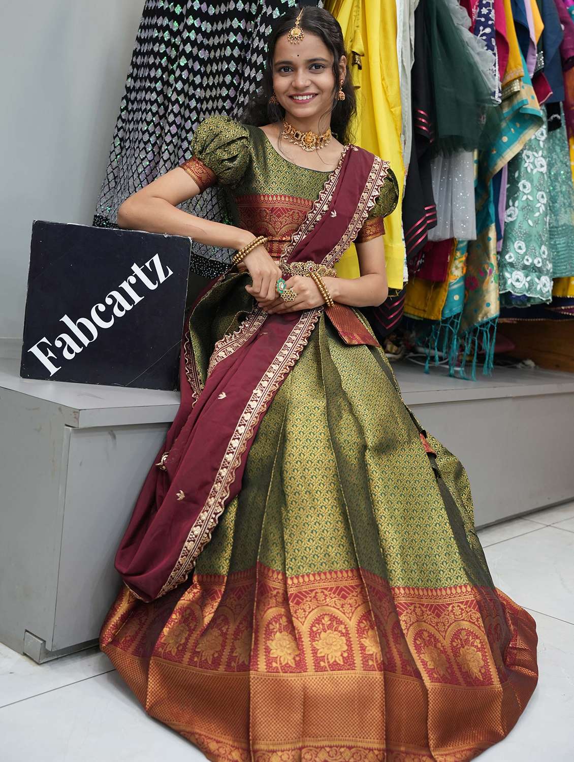 women self design south indian style unstitched lehenga choli - 22240925 -  Standard Image - 1