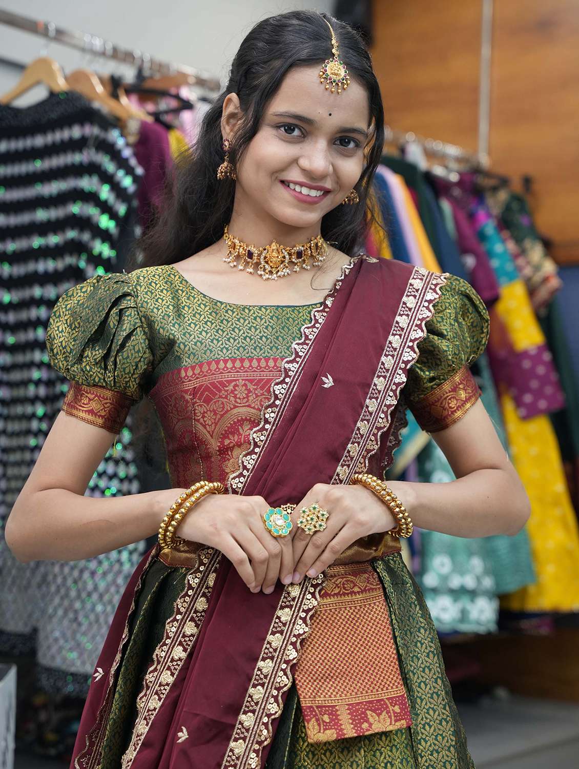 women self design south indian style unstitched lehenga choli - 22240925 -  Standard Image - 4