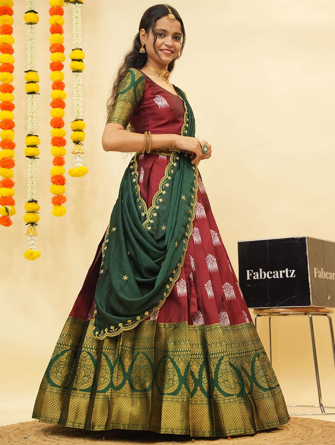 women self design south indian style unstitched lehenga choli - 22240928 -  Standard Image - 1