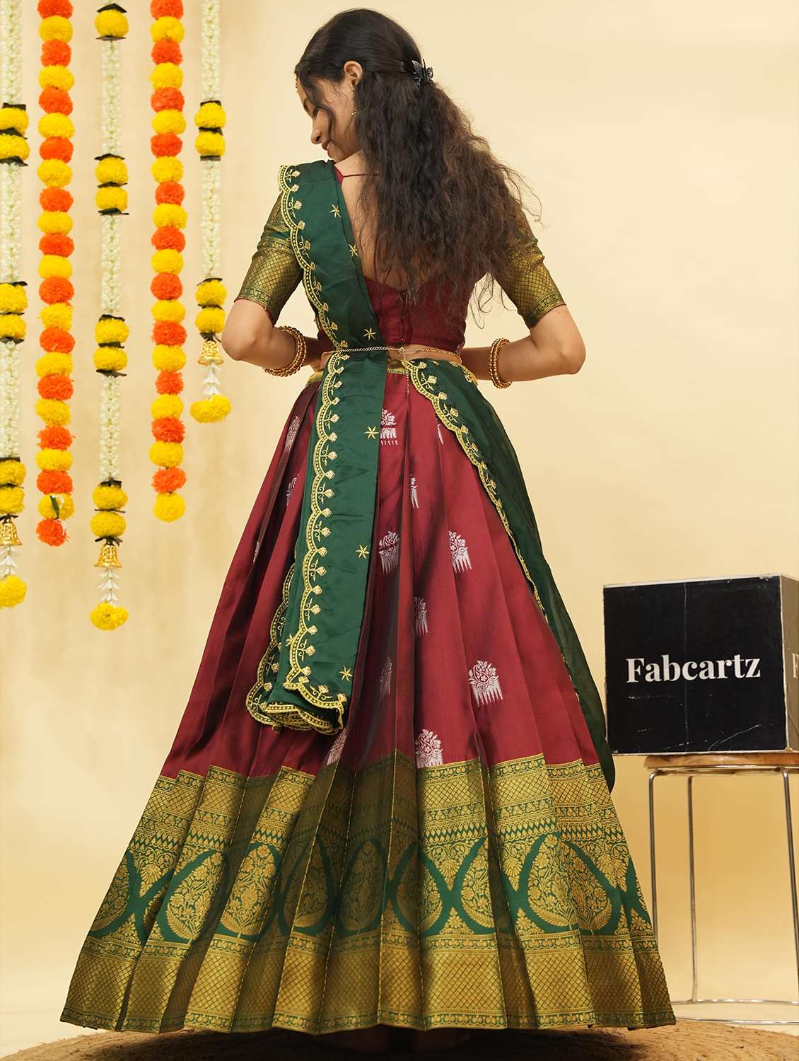 women self design south indian style unstitched lehenga choli - 22240929 -  Standard Image - 1